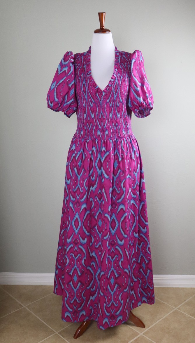 SUGARLIPS Curve NWT $109 Ivani Abstract Brenty Smocked Maxi Dress Size 3X