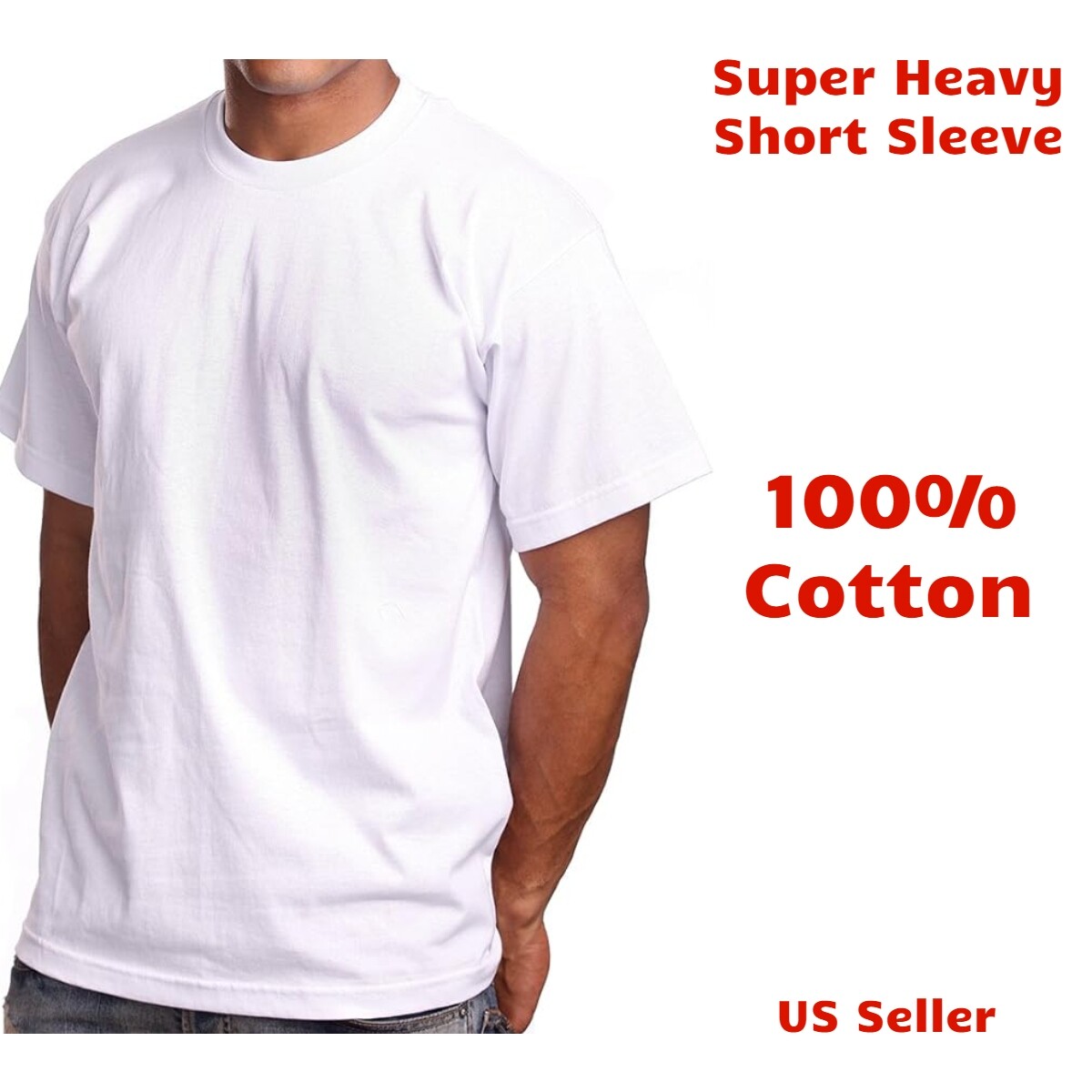 WHITE Pro5 Heavy Duty Crew Neck Men’s T Shirt Short Sleeve 100% Cotton M-XXL