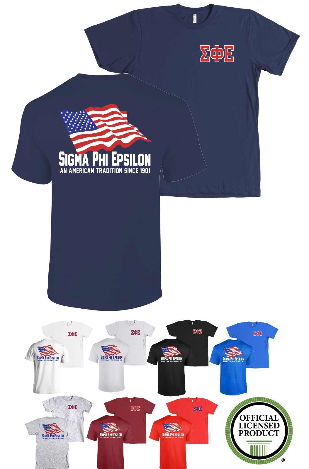 Sigma Phi Epsilon Fraternity Bella+Canvas American Flag USA SigEp Shirt