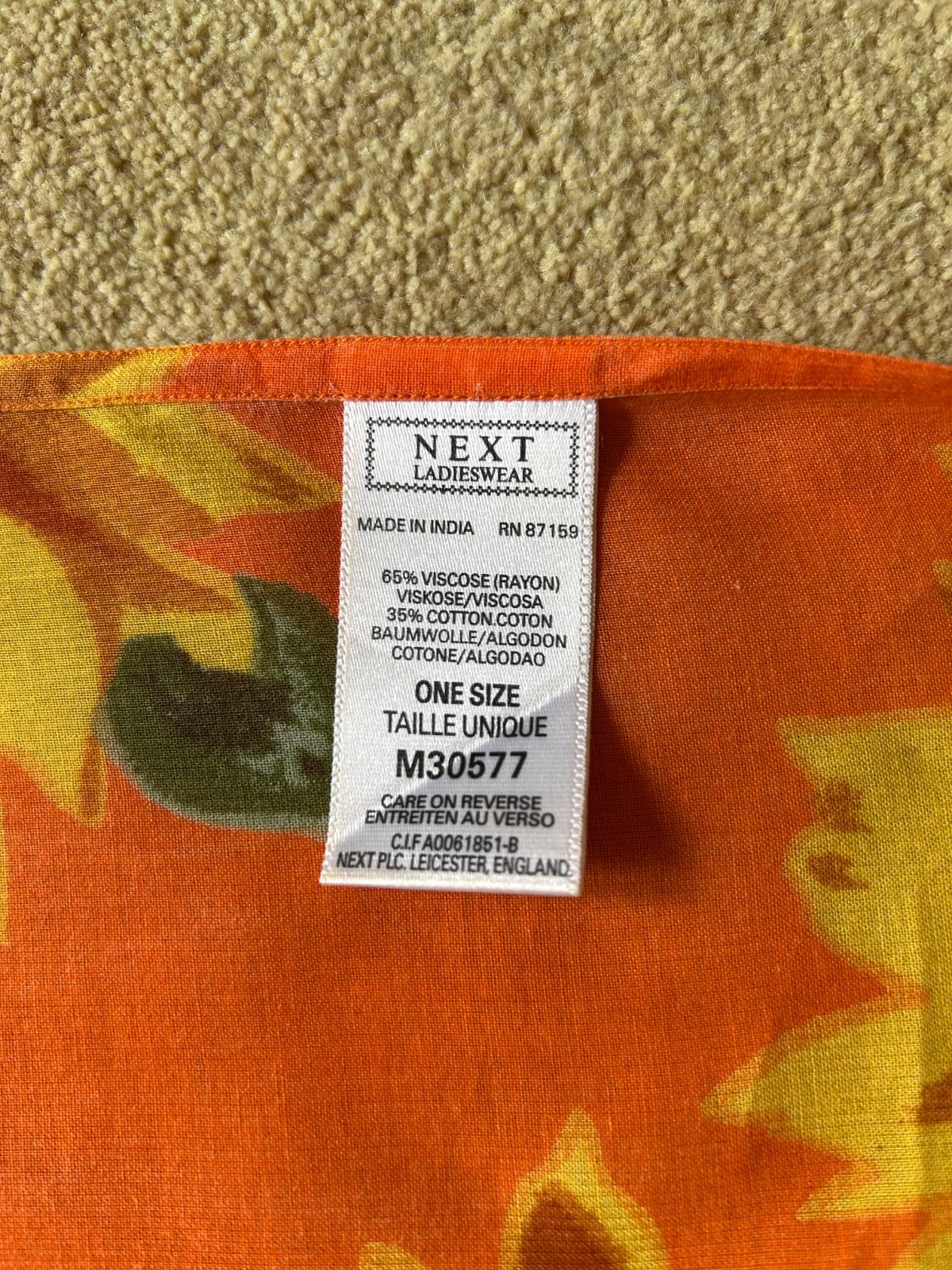 NEXT Stunning Vintage Sarong Beach Cover Up Orange Sunflower Pattern 132x 107cm