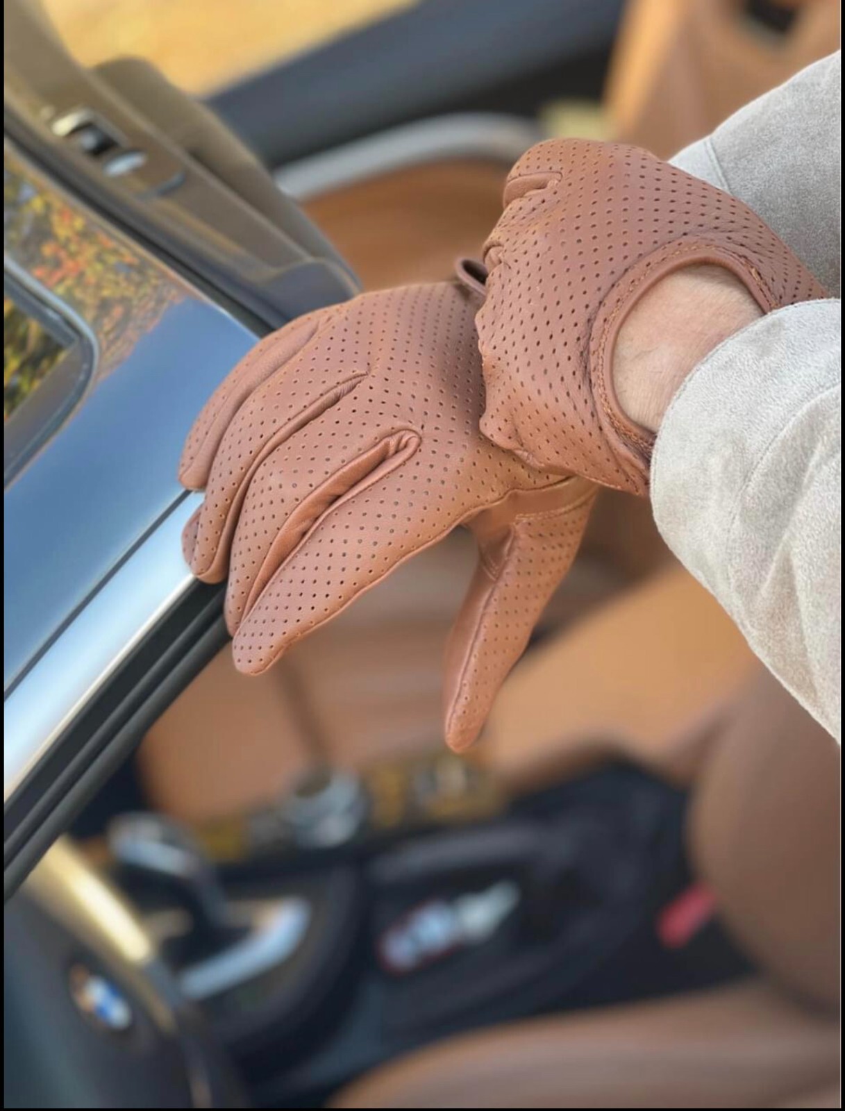 Driving Gloves Car Motorcycle Biker Genuine Leather Police Driver Glove Brown-A4