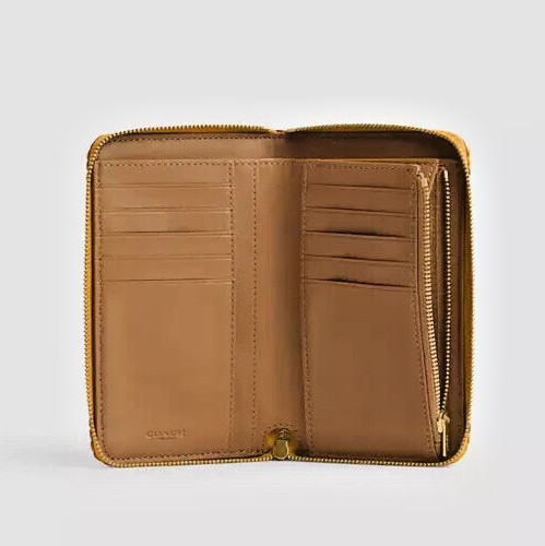Coach Women’s Brass/Buttercup Medium W/Braid Zip Around Leather Wallet (CJ875)