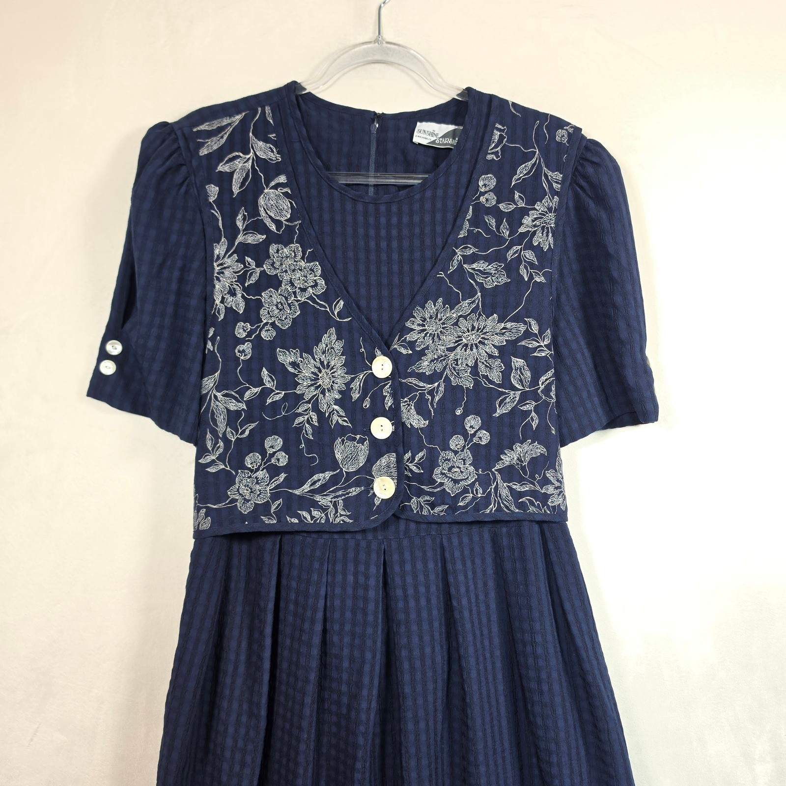 Vintage Sunshine Starshine Maxi Dress Women’s XL Navy Floral Cottagecore Prairie