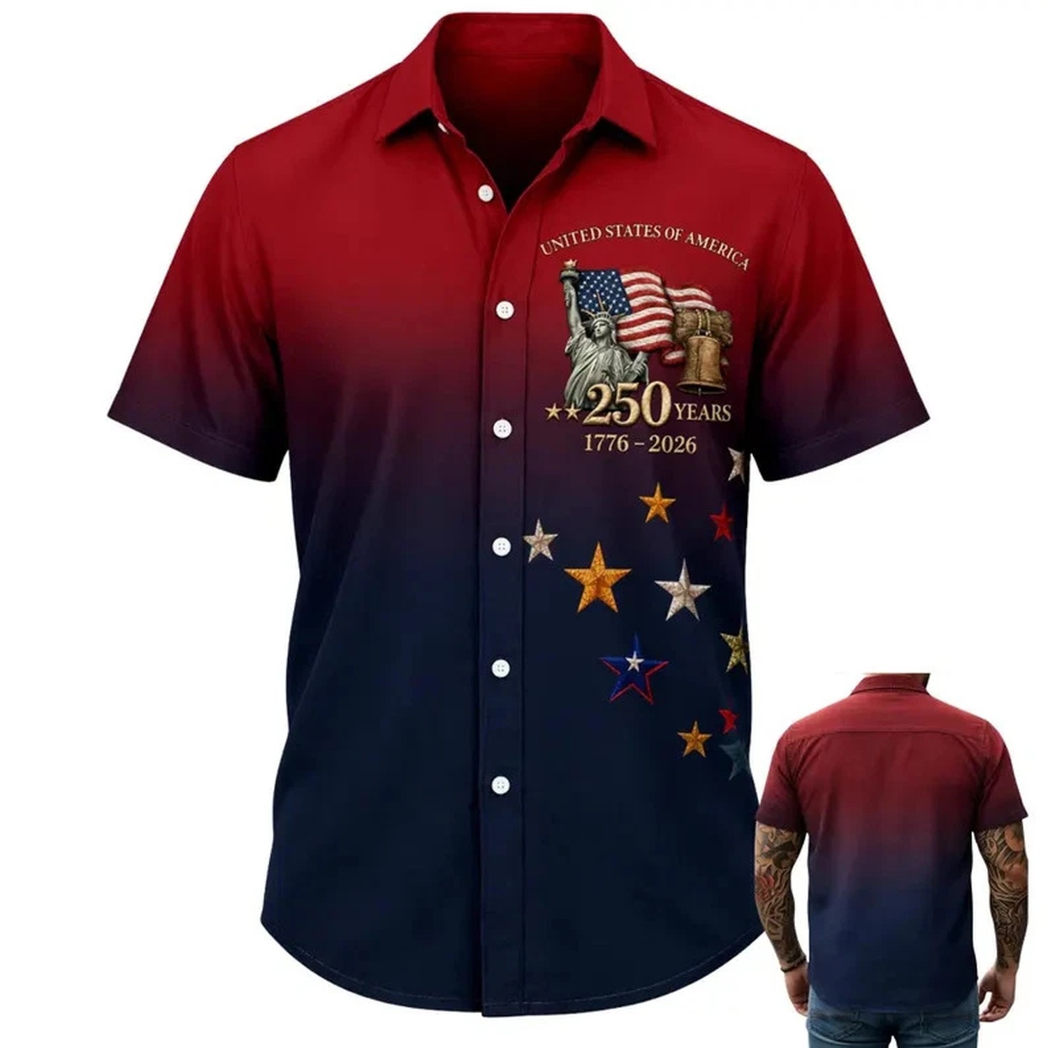 USA 250th Anniversary American Flag Hawaiian Shirt 1776-2026 Mens Casual Gift