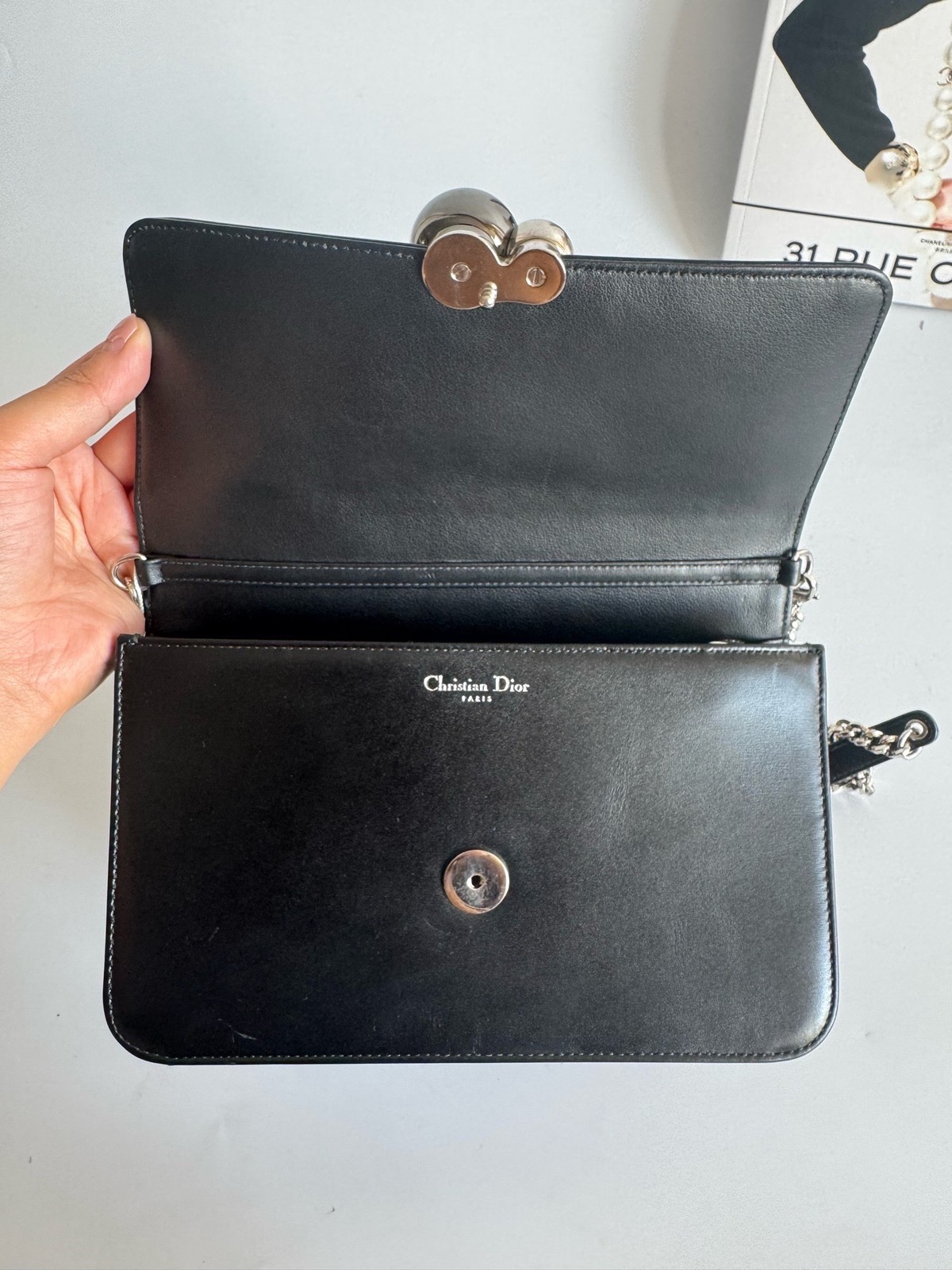 Dior Pre-Owned Authentic Chain Bag Black 21×13×6cm Silver