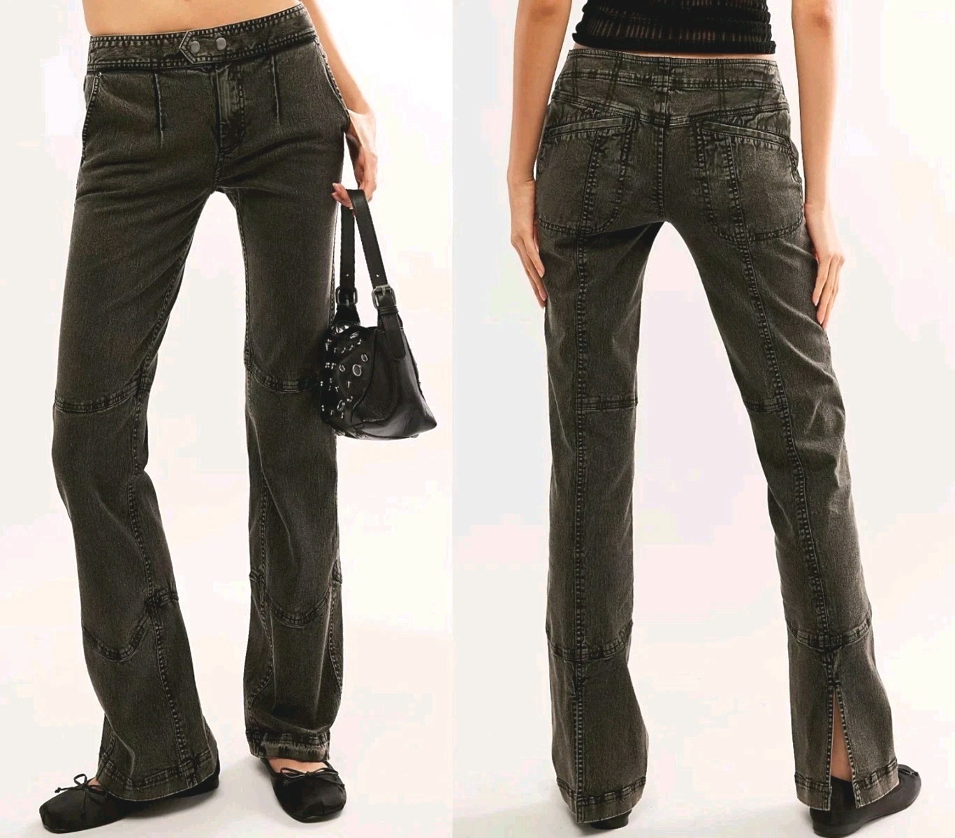 Free People We The Free Ash Moto Slit Flare Jeans Size 10 31×33