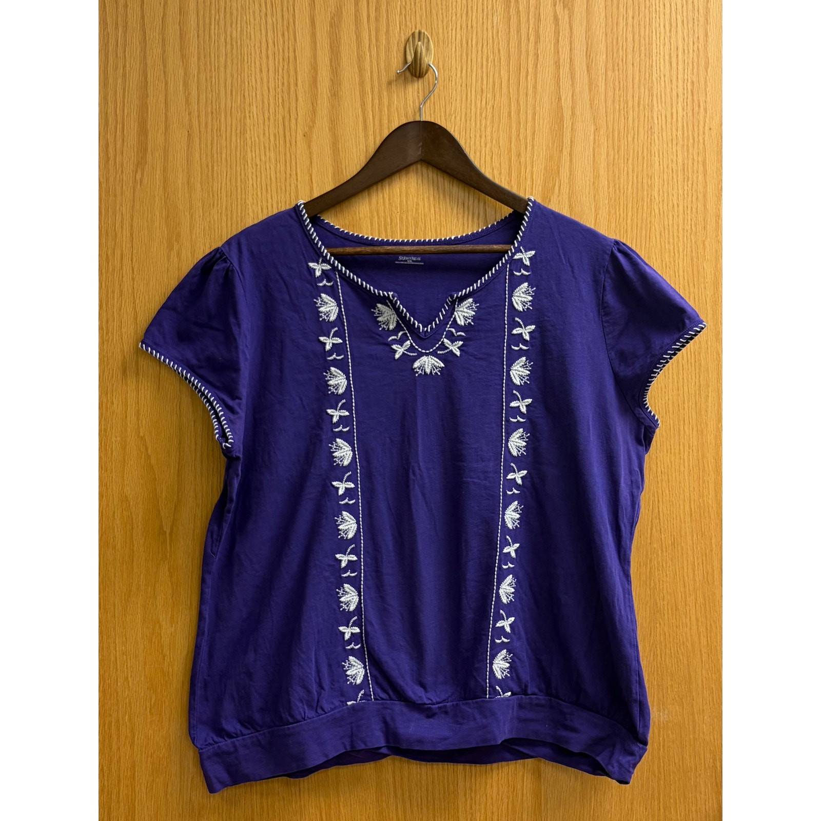 St Johns Bay Cotton Boho Peasant Casual Cottagecore Embroidered Purple Blouse XL