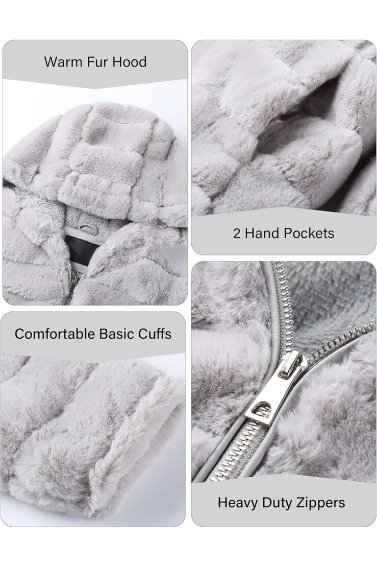 Bellivera Faux Fur Coat Shearling Fluffy Fuzzy Sherpa-Lined Size M Gray