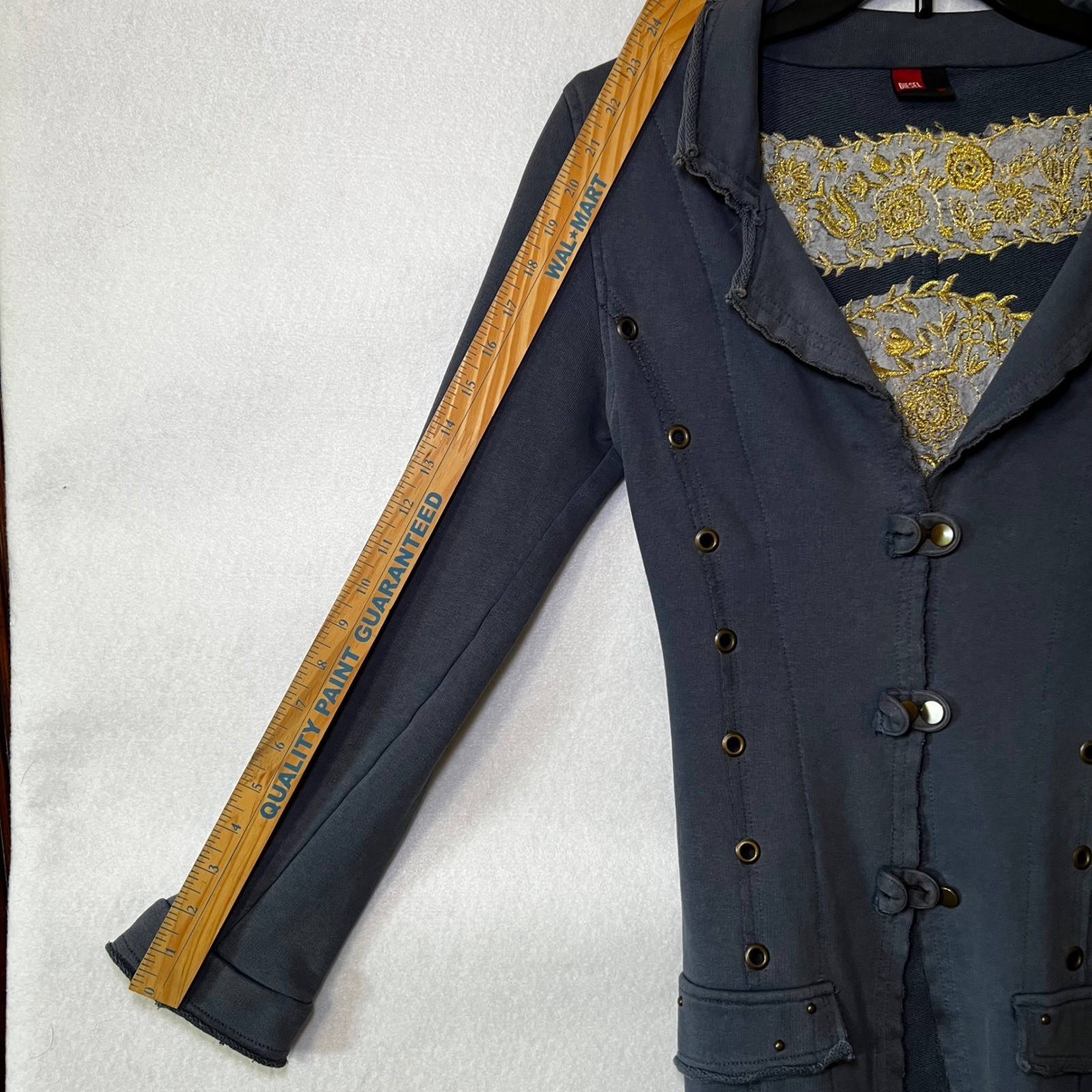 RARE Vintage Diesel Women’s Grey Embroidered Longline Military-style Jacket XS