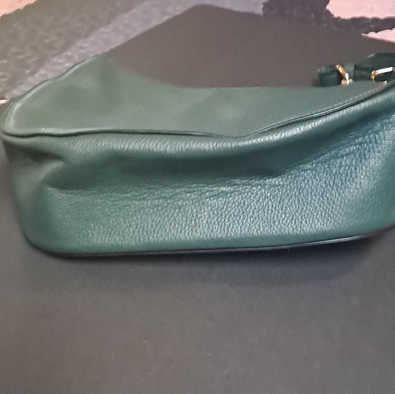 Coach Green Pebbled Small Crescent Shoulder Bag Zip, Gold Hardware, Strap