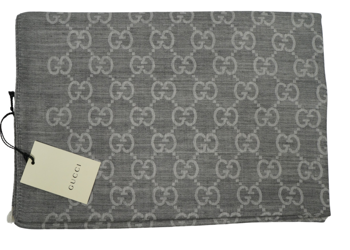 NWT Gucci GG Large Double Jacquard Wool-Silk Blend Gray Scarf Shawl ITALY 200cm