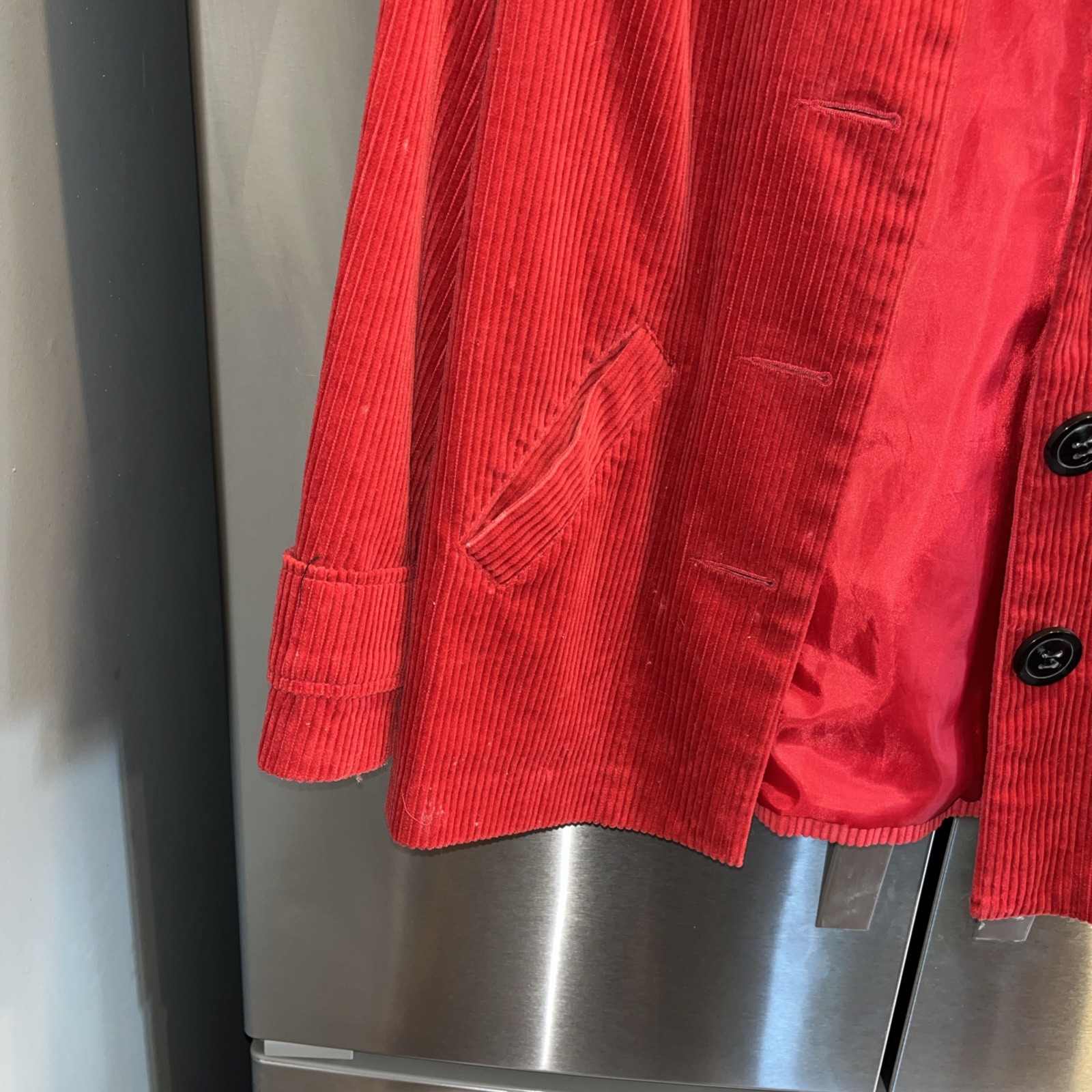 RED Corduroy JACKET Button Front Collared Button Strap Cuffs Womens S Relativity