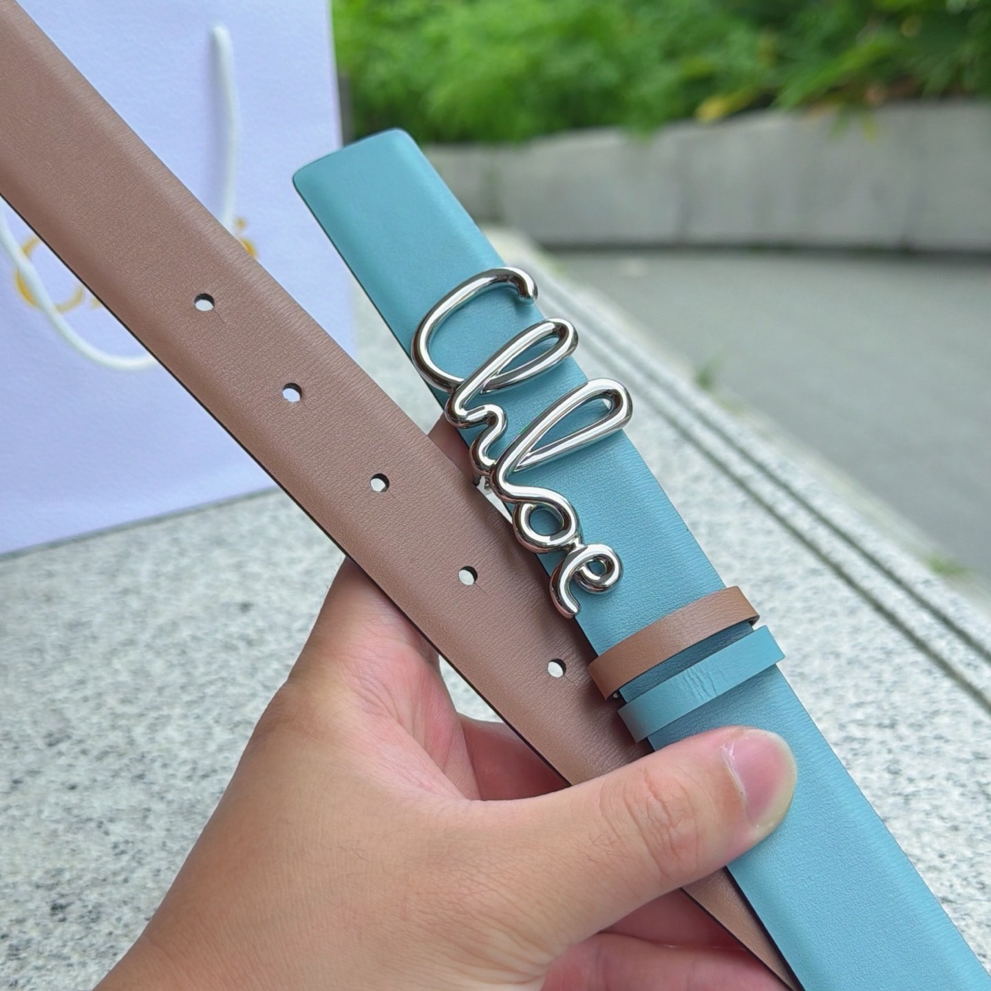 Chloe light blue leather belt