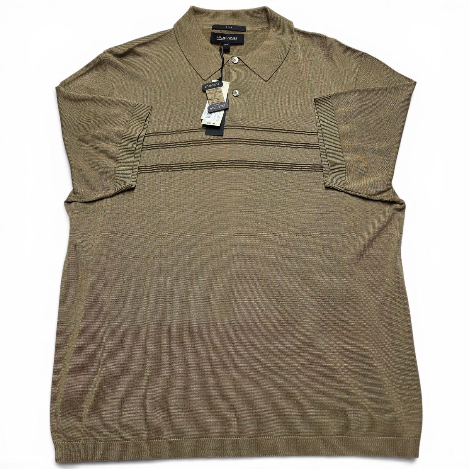 ​Murano Men’s Large Polo Shirt Lead Gray Washable 100% Silk Short Sleeve NWT