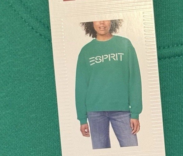 Esprit Kelly Green Logo Crewneck Pullover Sweatshirt Long Sleeve Cotton Fleece