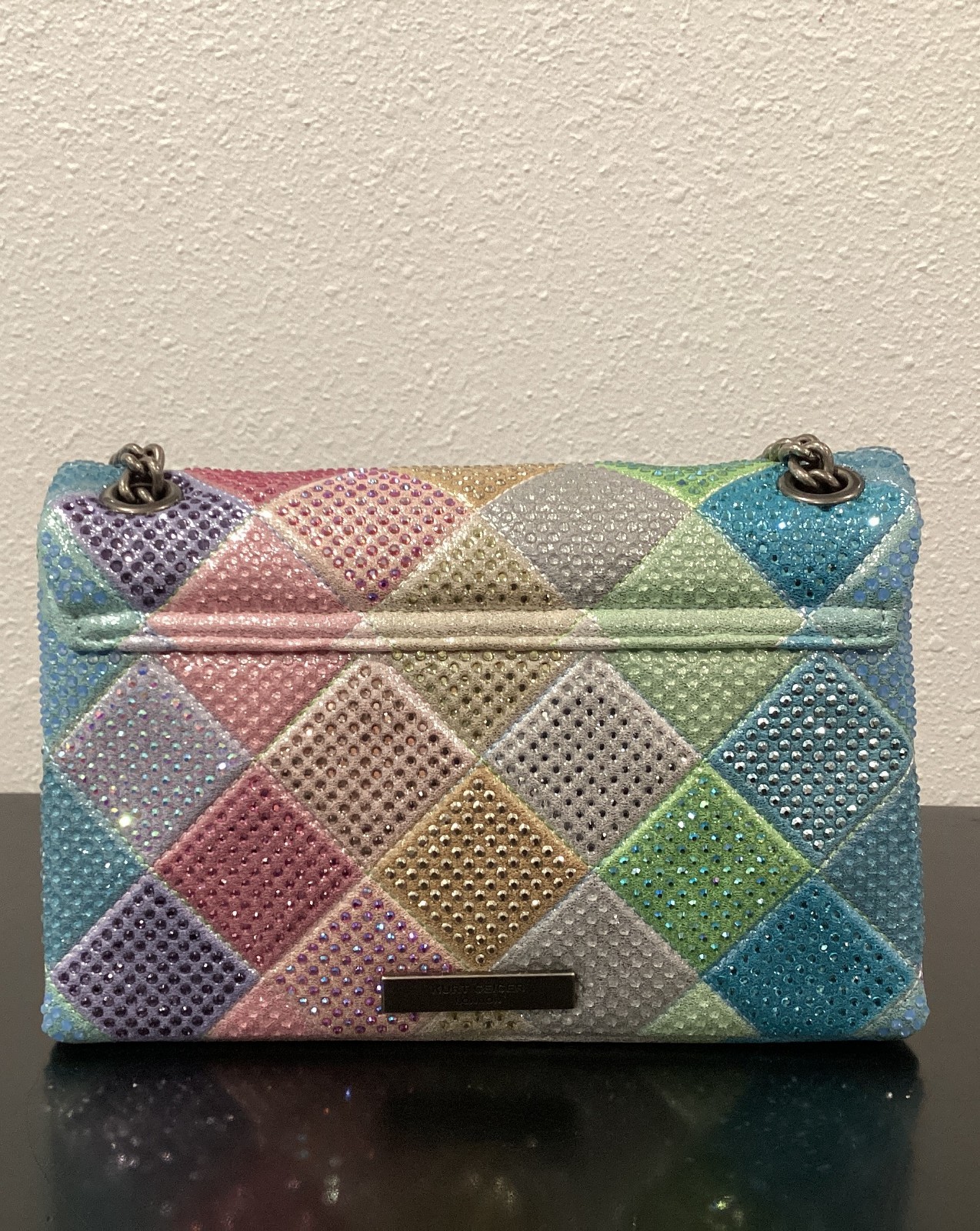 Kurt Geiger Medium 8.5″ x 6″ x 2.75″ Rainbow Iridescent Pink Blue Peach Crystal