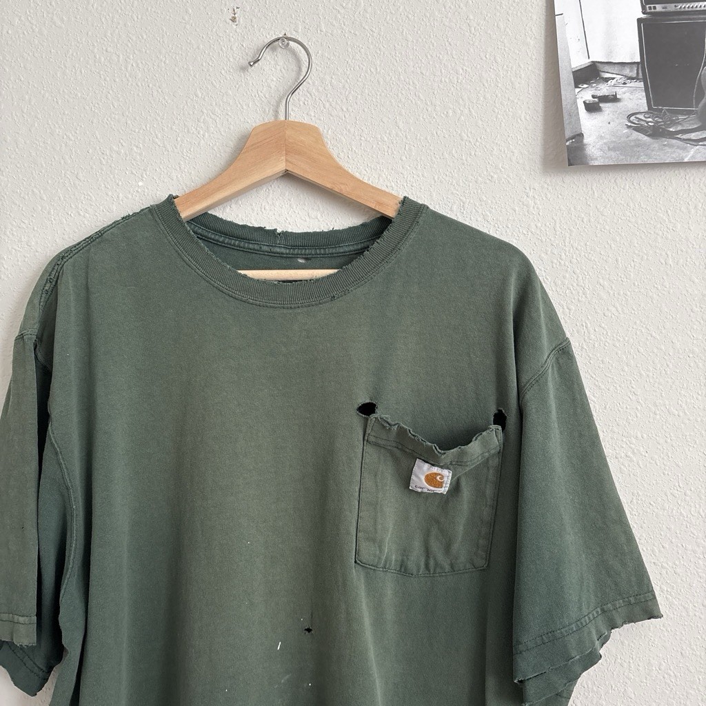 Carhartt K87-HTG Men’s Short Sleeve T-shirt – Green Thrashed Distressed Large L