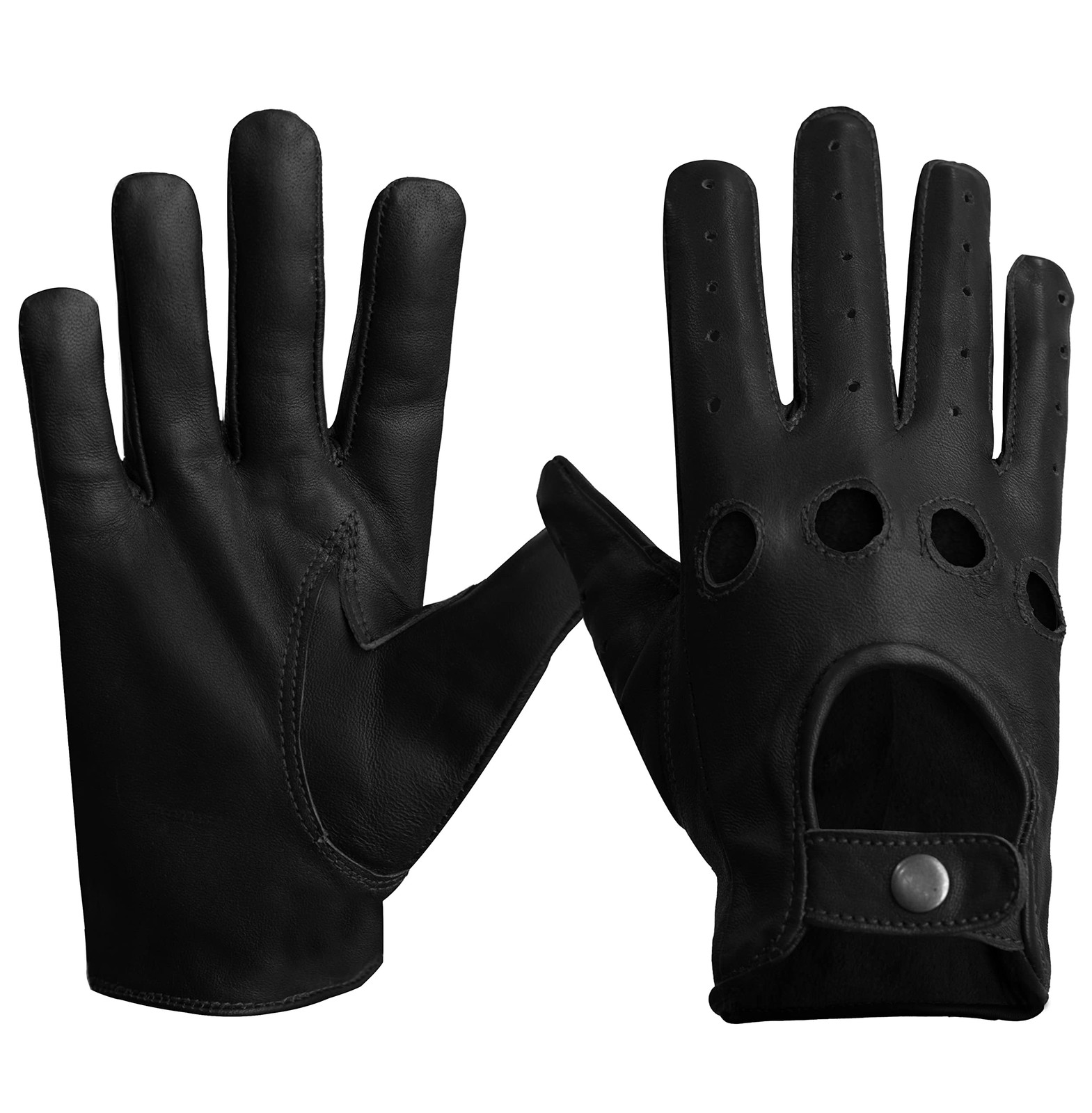Mens Real Leather Driving Gloves Warm Winter Thin Button Down Riding Glove