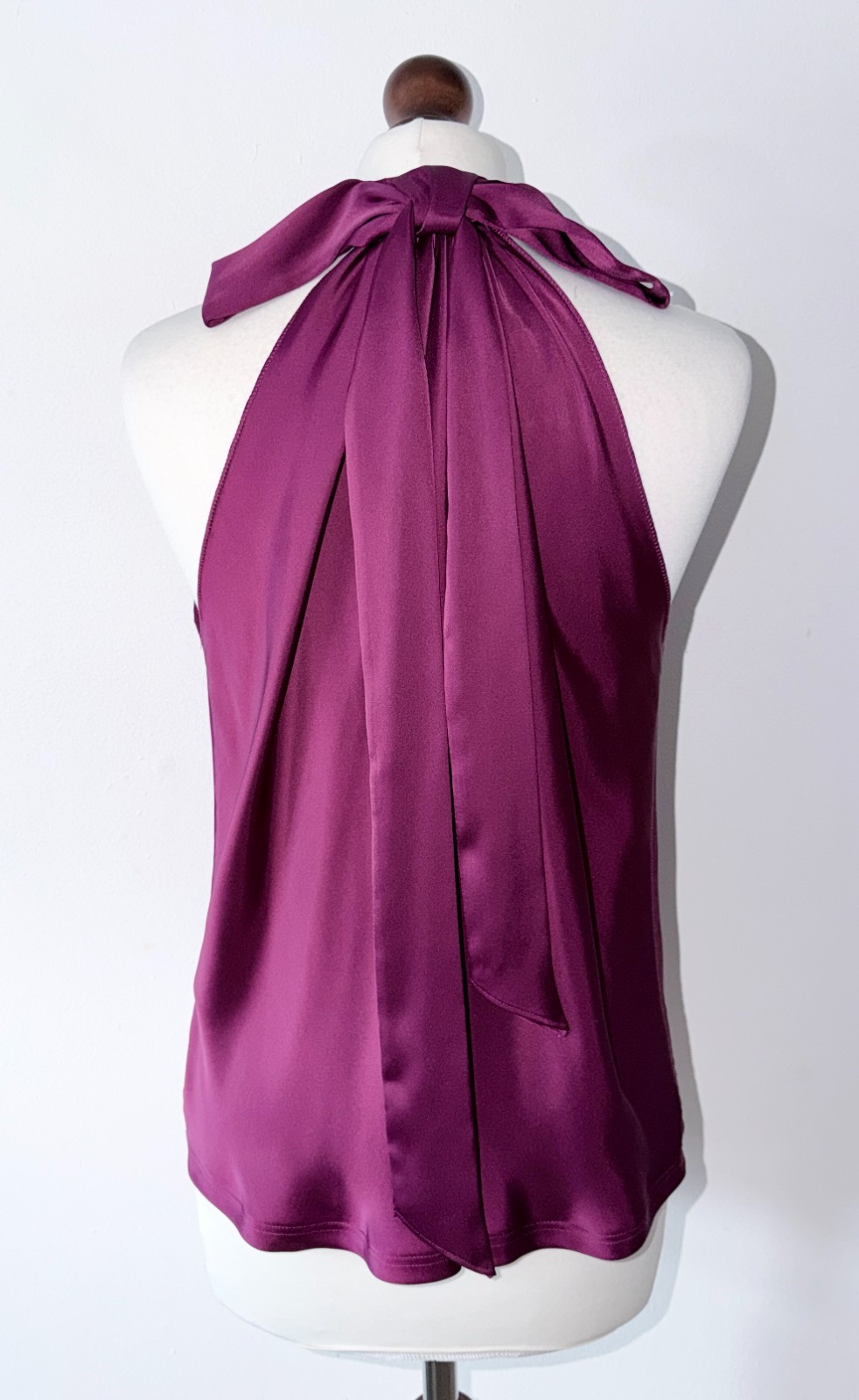 Reiss Laura Bow Detail Satin Sleeveless Cowl Neck Top In Berry Size 14 RRP £115
