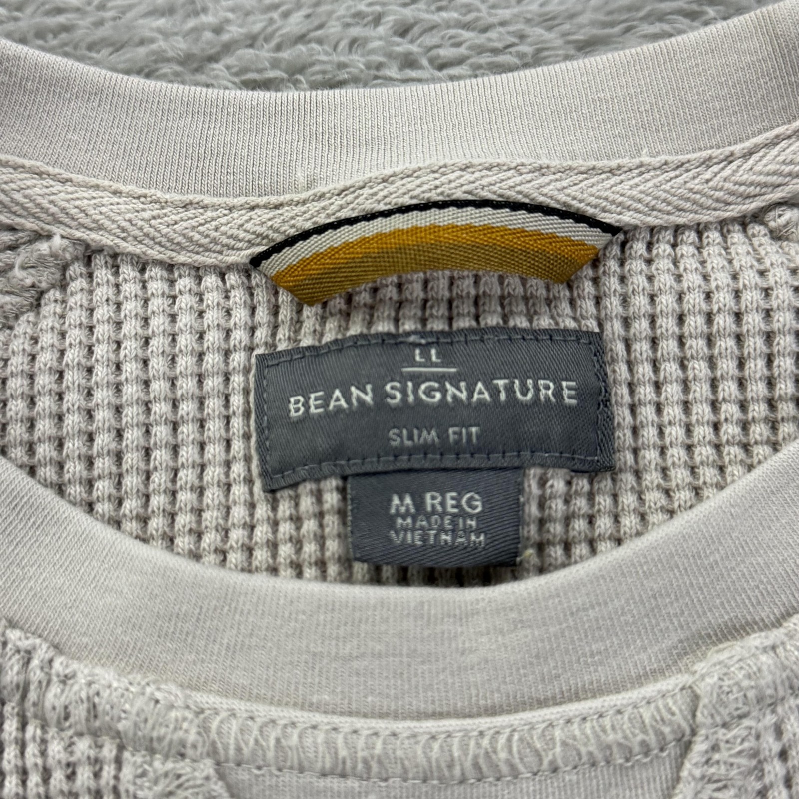 LL Bean Sweater Mens Medium Gray Signature Waffle Crew Thermal Slim Fit Heritage