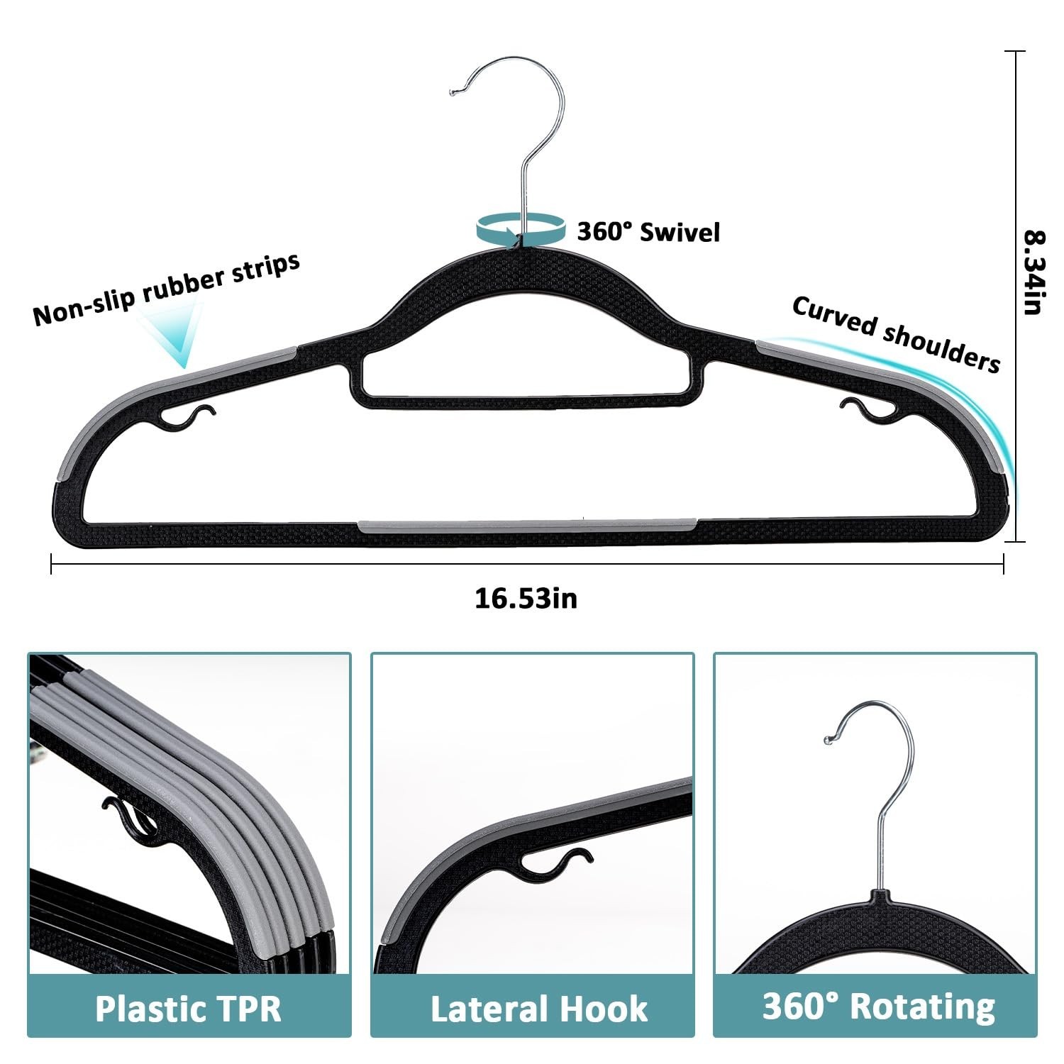 Tonswachic Heavy Duty Plastic Clothes Hangers, Space Saving Hangers 30 Pack, …