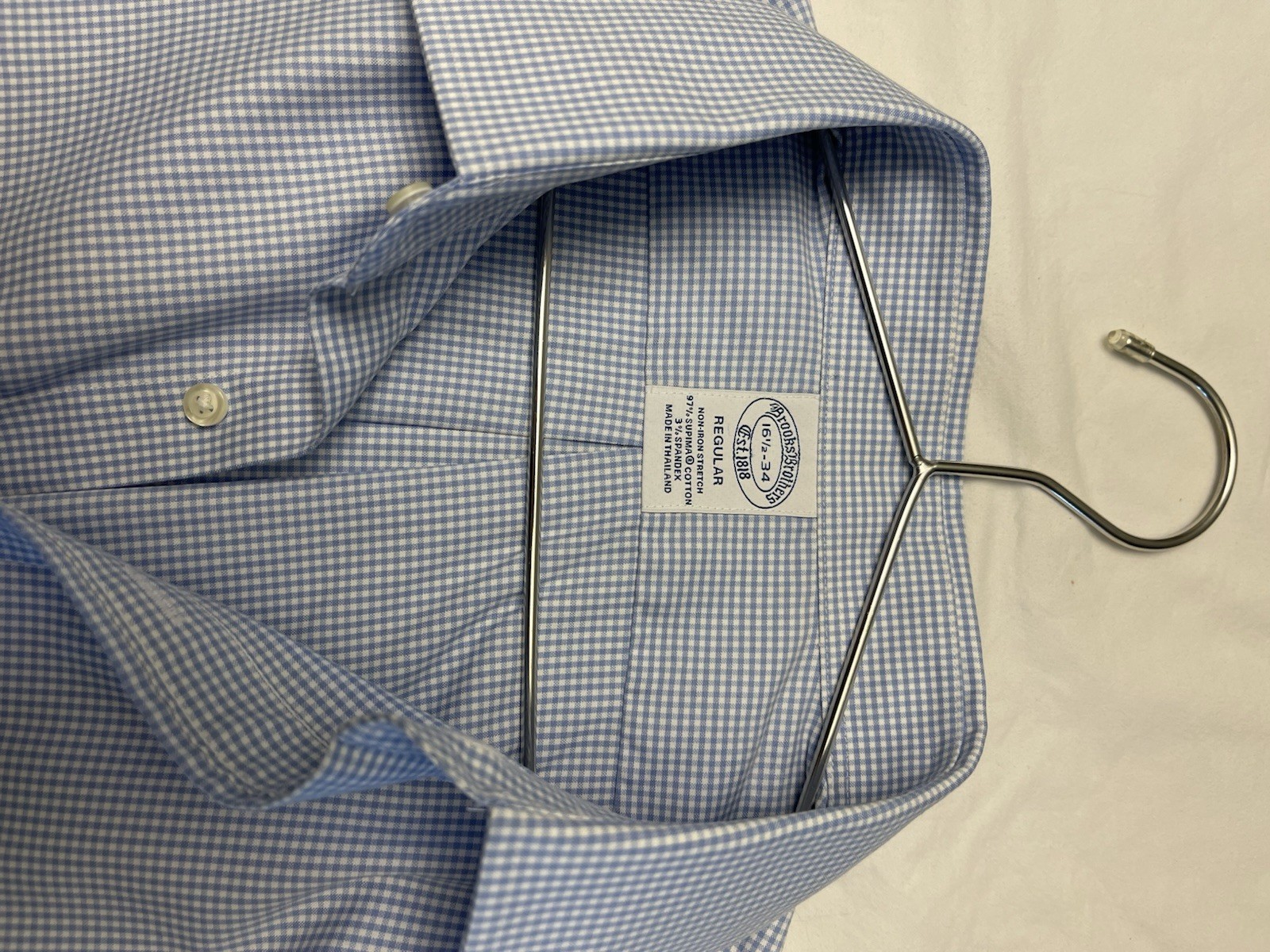 Brooks Brothers Crisp Regular Non-iron Stretch 16 1/2 34 Blue Gingham