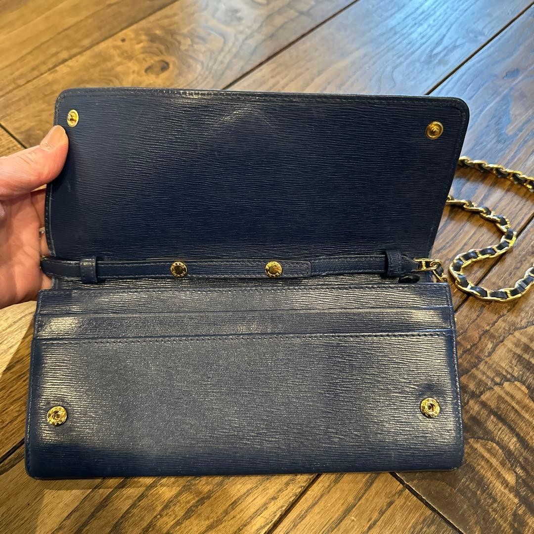 Prada Saffiano Leather Chain Wallet Gold Shoulder Bag 21cm 8.3in W 10cm 3.9in H