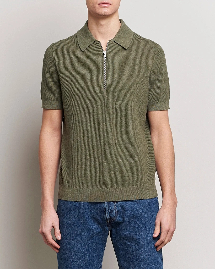 NN07 Polo Shirt Mens Medium Green Quarter Zip Short Sleeve Knit HANSIE $185