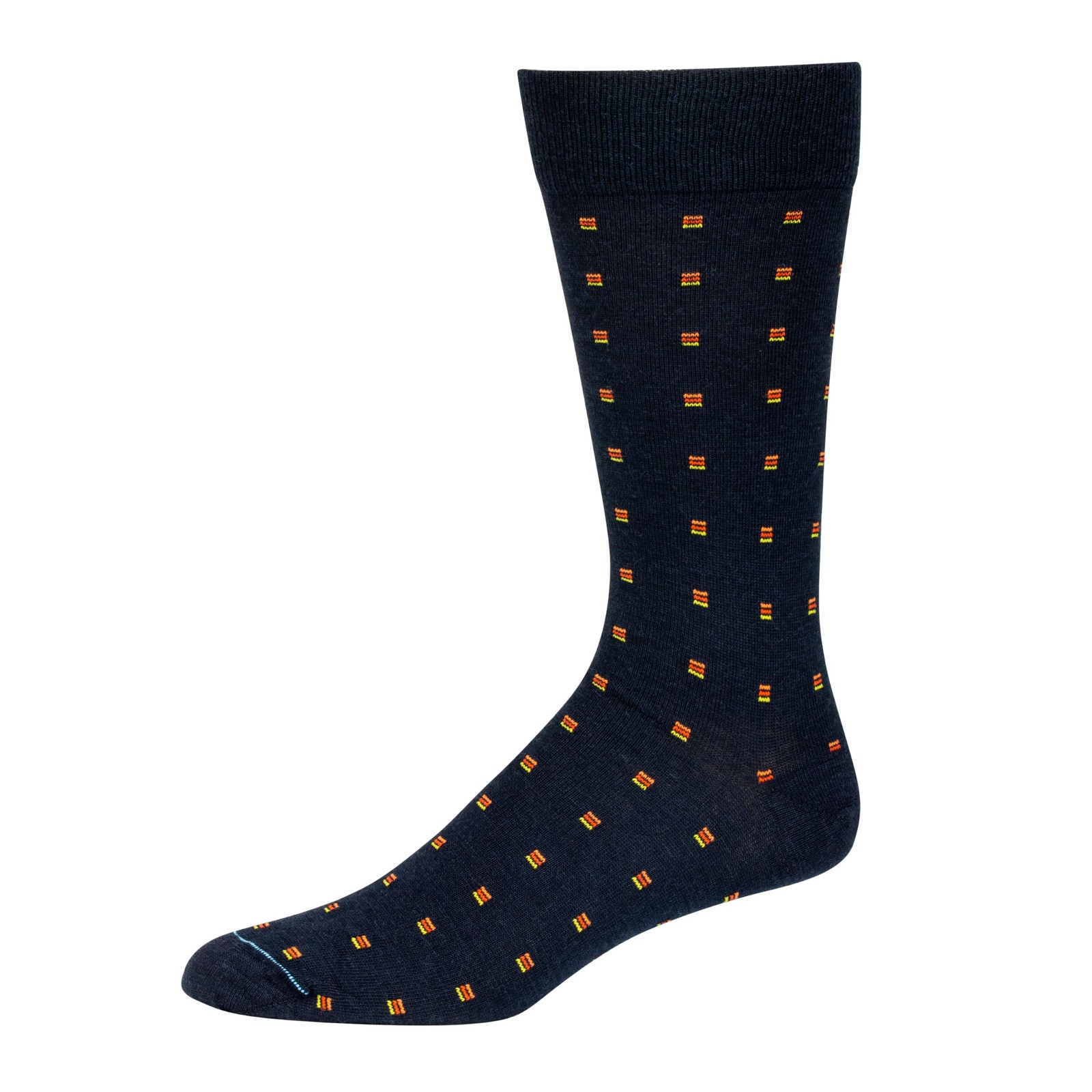 BoardroomSocks Merino Wool Mid-Calf Patterned 8-12, Navy With Orange Squares