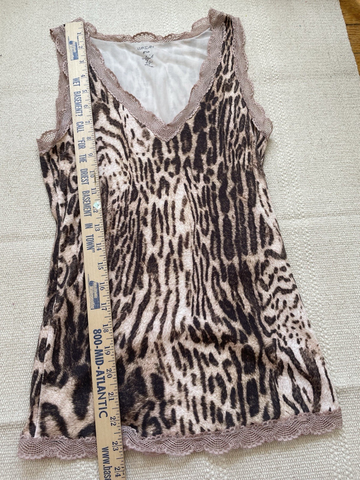 Marc Cain Object Of Love Cheetah Print Tank Top Lace Trim Small 90s Y2K