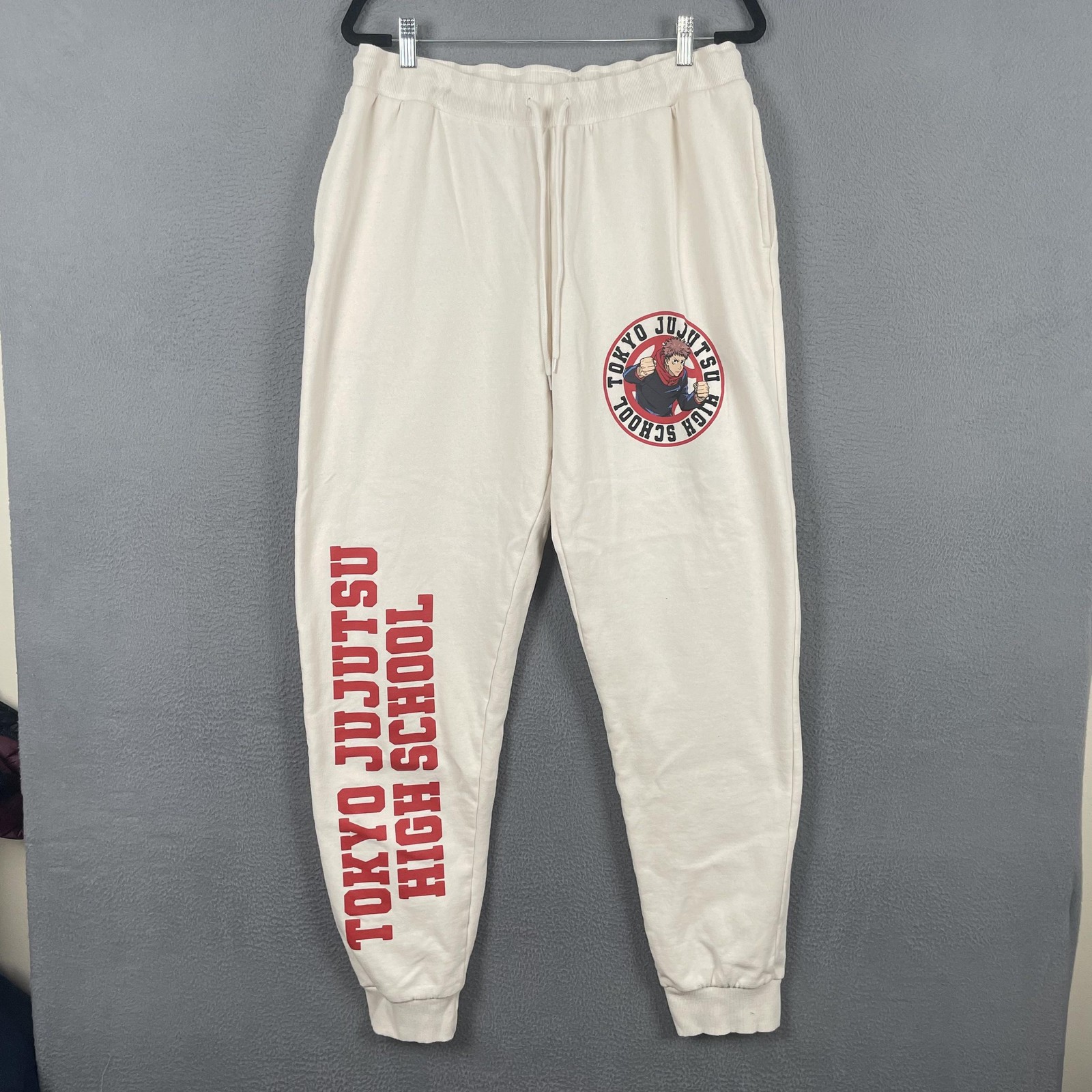 Jujutsu Kaisen Pants Mens XL White Jogger Fleece Anime Tokyo High School