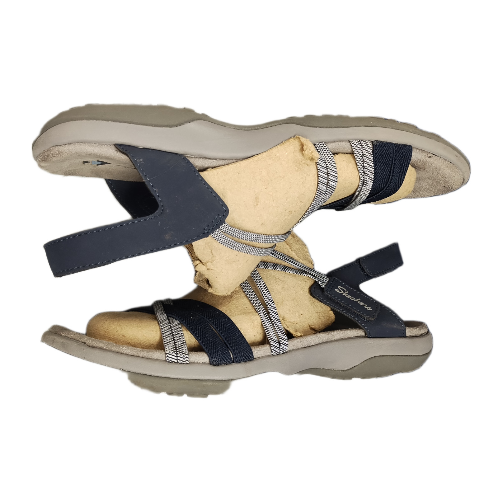 Skechers Reggae Slim Takes Two Sandals Women US 9 Blue Gray Memory Foam Open Toe