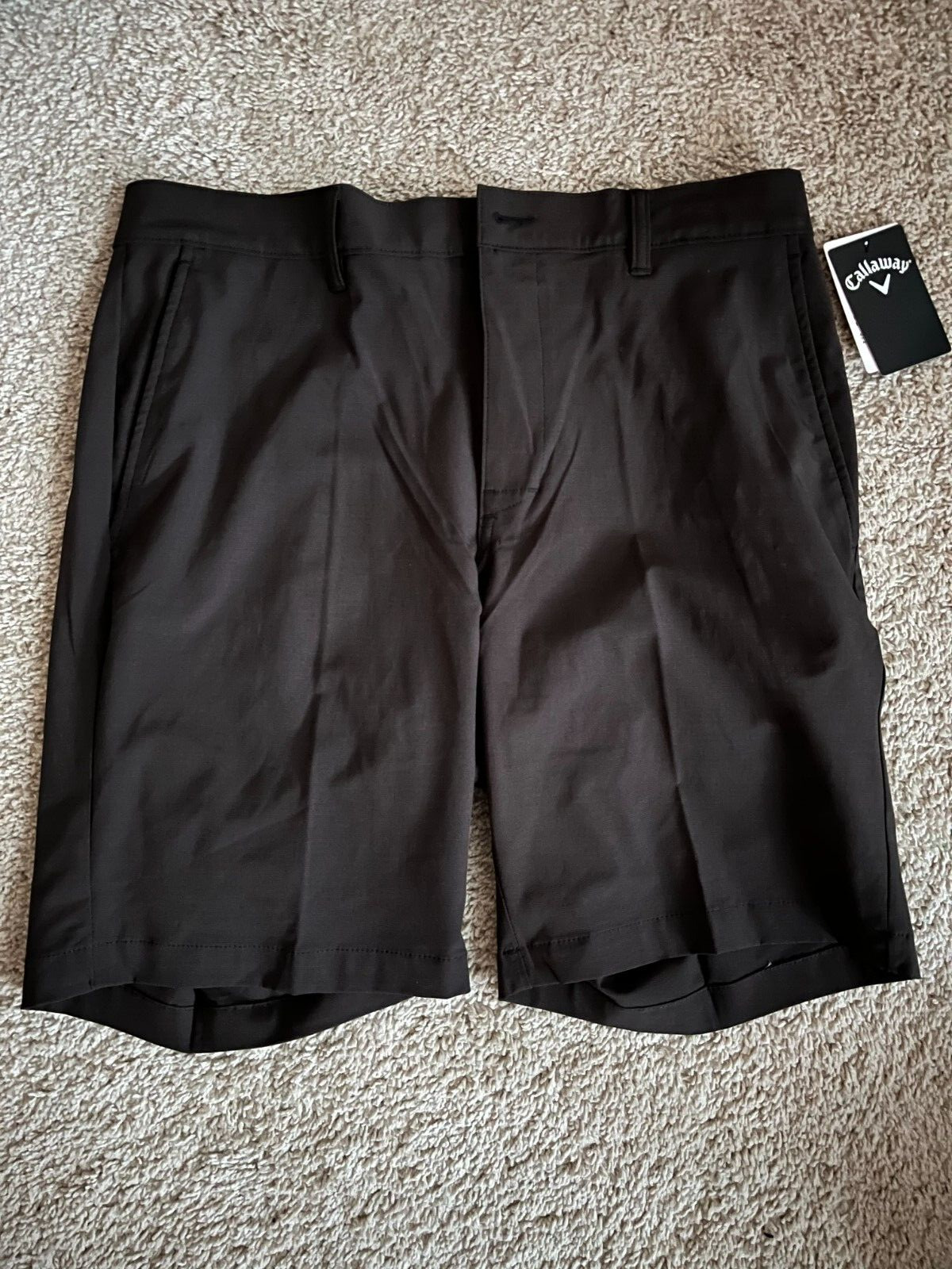 Callaway Golf Mens Black Heather Micro Striped Flat Front Shorts Sz 32 / 34 $75