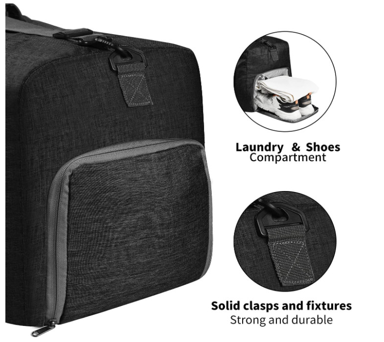 Travel Duffle Bag 85L Black, Foldable, with Shoes Compartment, Best sale