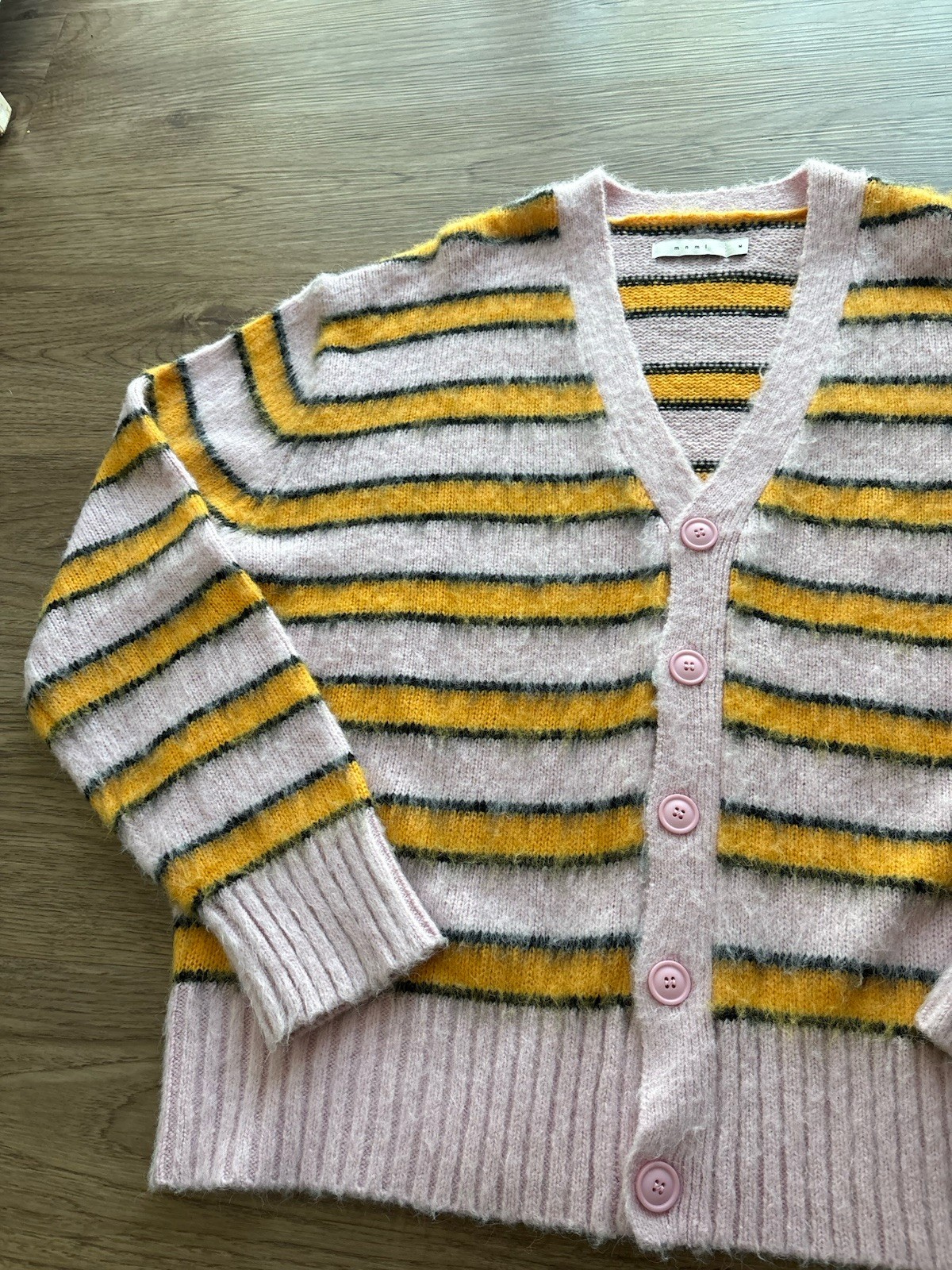 mnml Striped V-Neck Button Front Knit Cardigan