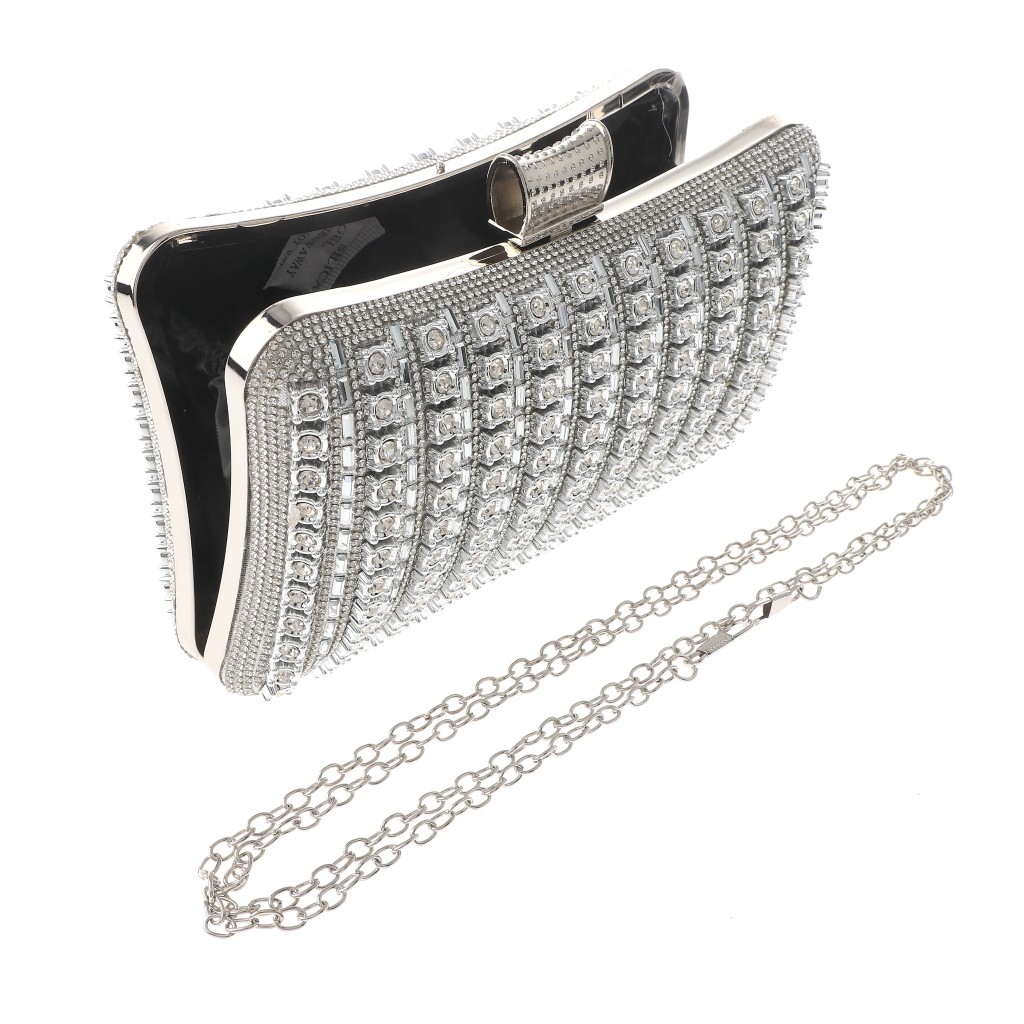 Silver Tone Alloy Metal Hardware Frame Fashion Rhinestone Clutch Evening Bag …