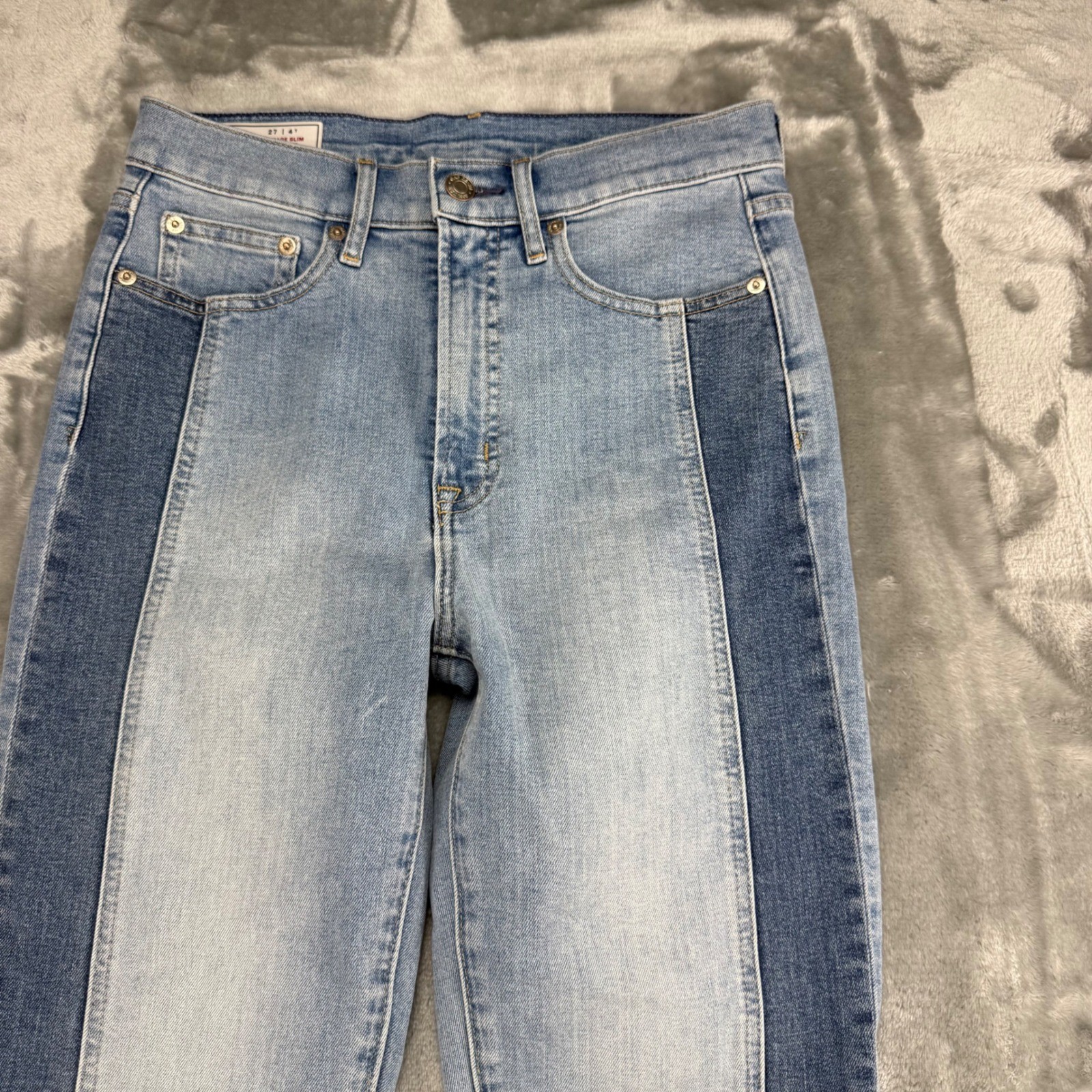 Gap Vintage Slim High Rise Two Tone Tuxedo Stripe Jeans Indigo 27/4 Tall Raw Hem