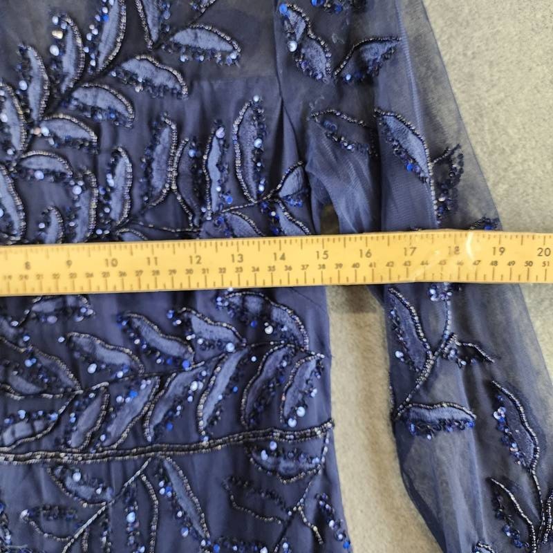 Adrianna Papell Long Sleeve Fully Beaded Mob Column Gown Women’s 10 Blue