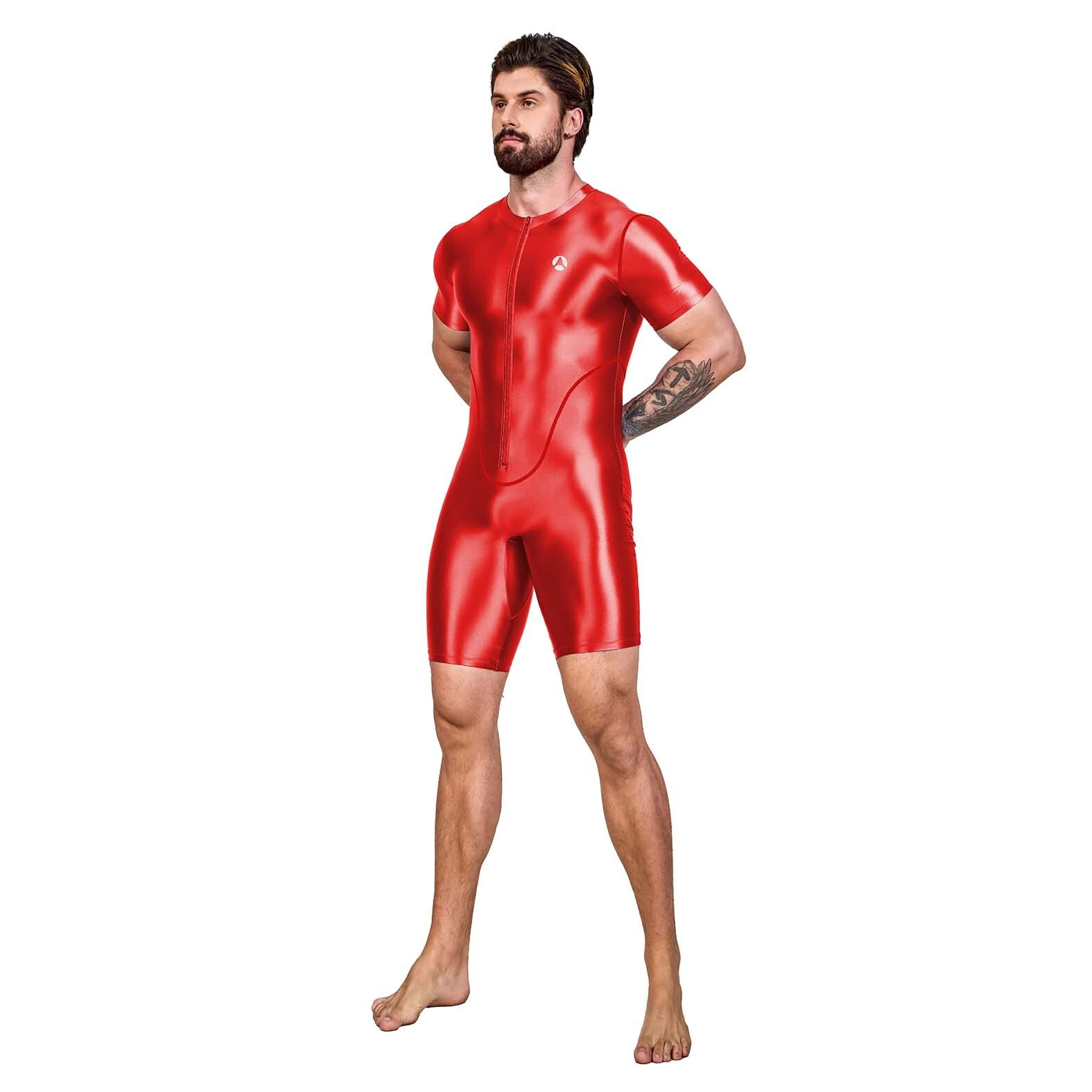 NEW AMORESY Men Shiny Glossy Tracksuits Bodysuit Tights Jumpsuits Overalls Suits
