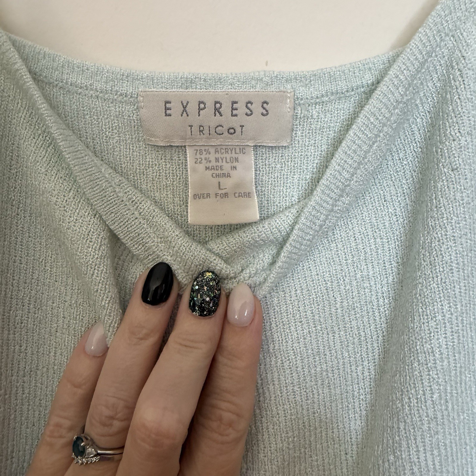 Vintage 90s Express Tricot Large Sweater Knit Strappy Shell Tank Top Green