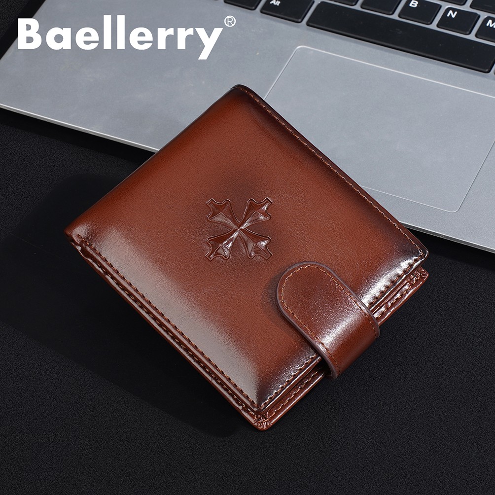 Men’s Leather Thin Business Card Case Wallet Folding Billfold Wallet Hasp Snap