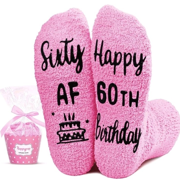 HAPPYPOP 60th Birthday Gifts for Women – Pink Socks for 60 Year Olds, Gift Ideas