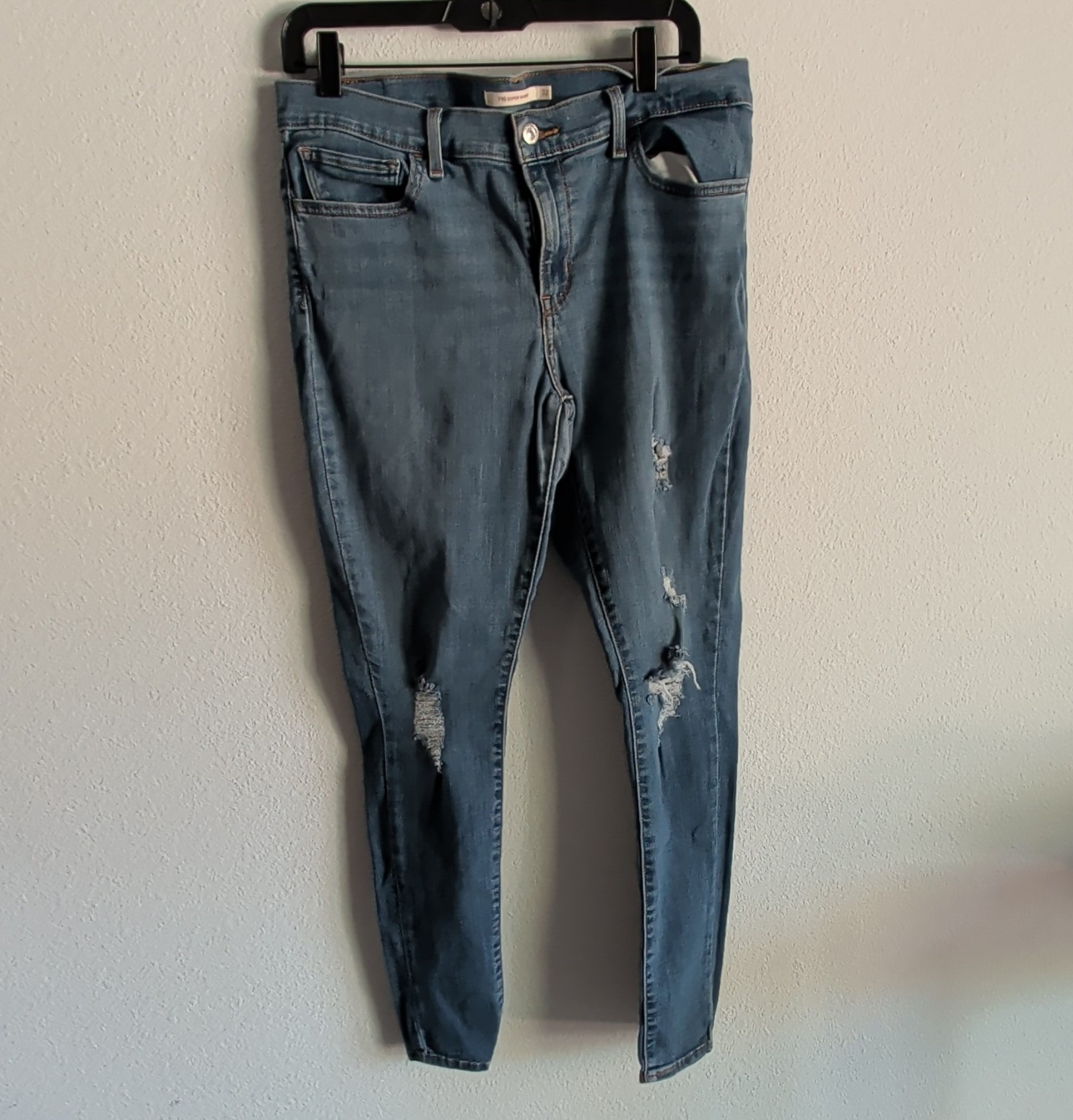 Levi’s 700 Series 710 Super Skinny Blue Distressed Stretch Mid-Rise Jeans
