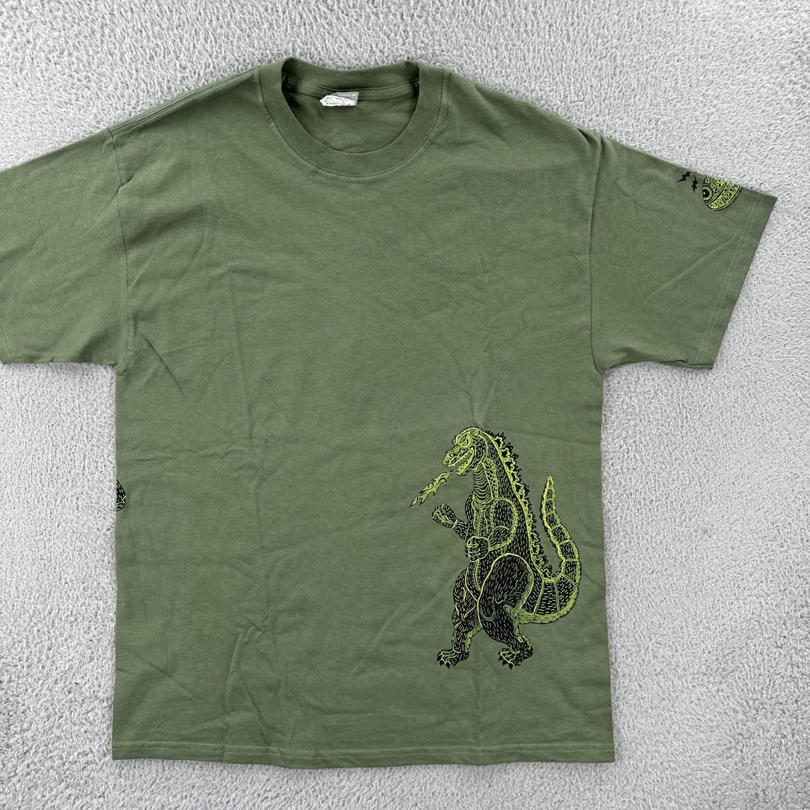 Vintage Hanes Beefy-T Mens L Green Shirt Y2K Art Tee Godzilla King Kong Graphic