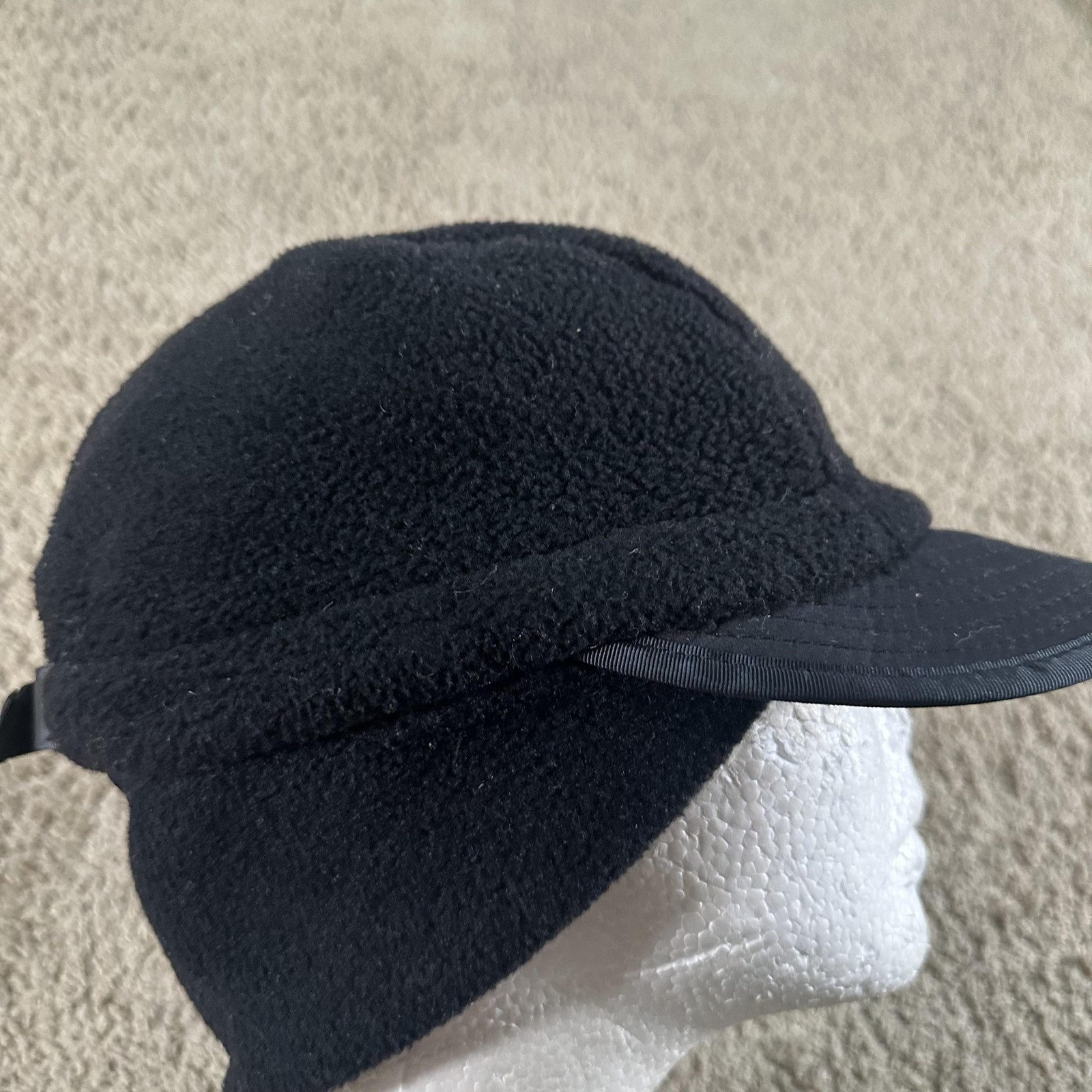 Patagonia Trapper Hat Cap Strap Back Mens M Black Fleece Ear Flap Warm Outdoor