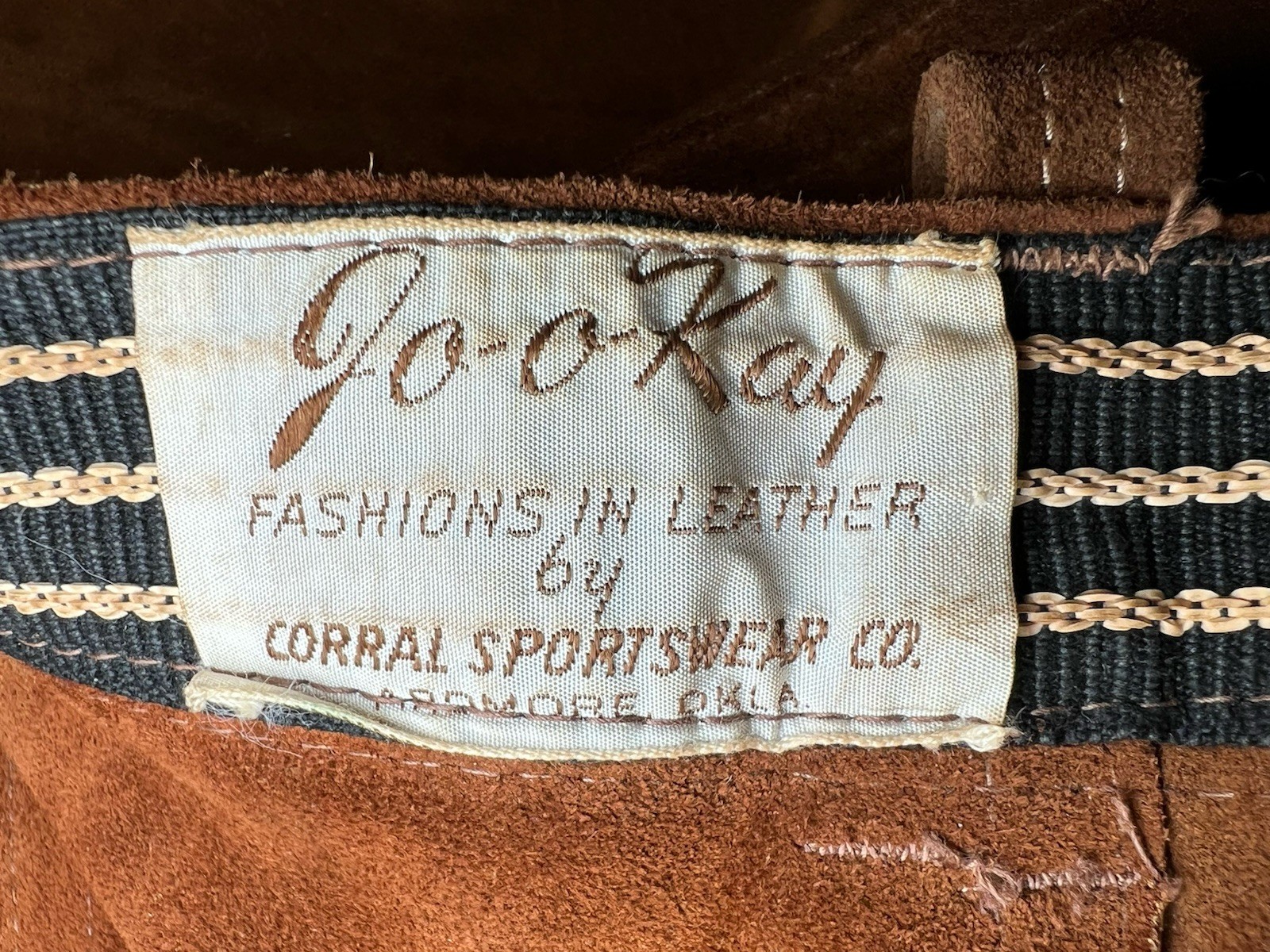 Vintage Jo-O-Kay Brown Suede Leather Western Pants Mens 31×30 Corral 70s Boho