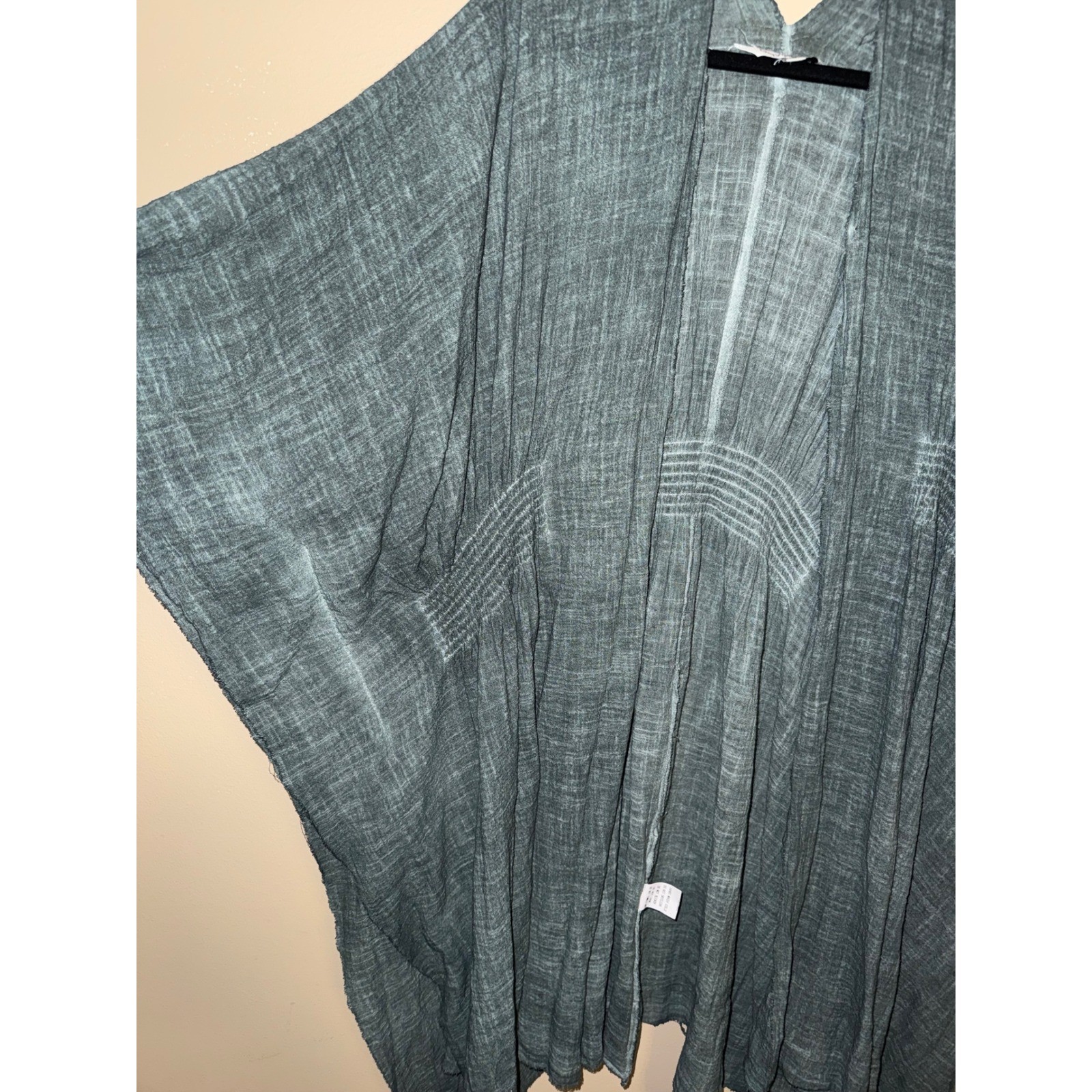 Davi & Dani Women Boho Teal Cotton Gauze Kimono Smock Waist Raw Hem Wrap Medium