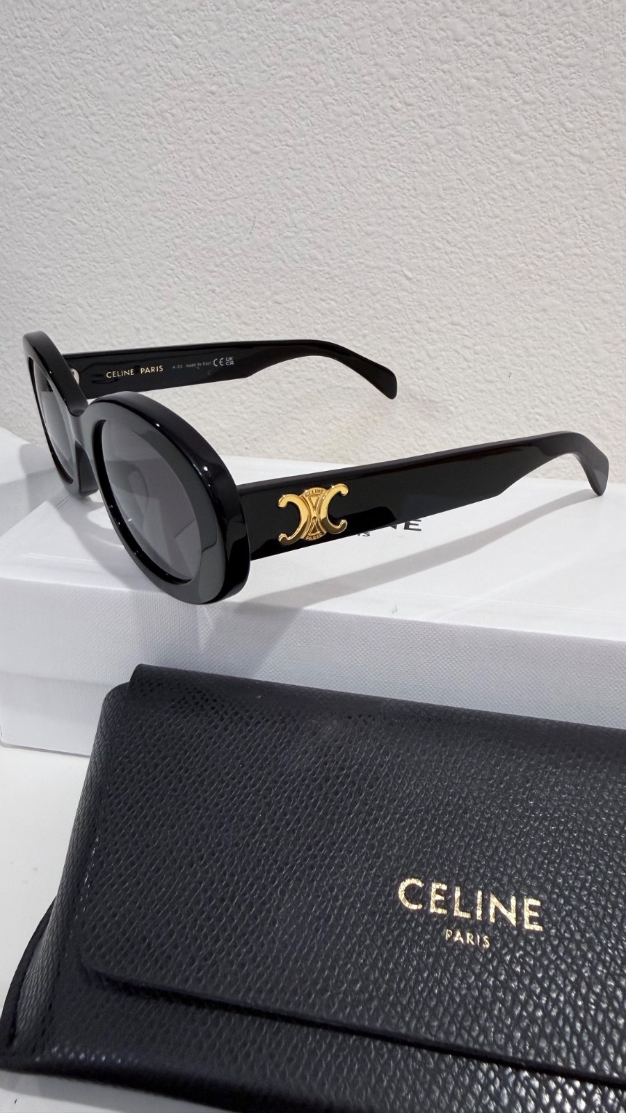 Authentic Celine CL40194U 01A 52mm Oval Black Sunglasses with Grey Lens
