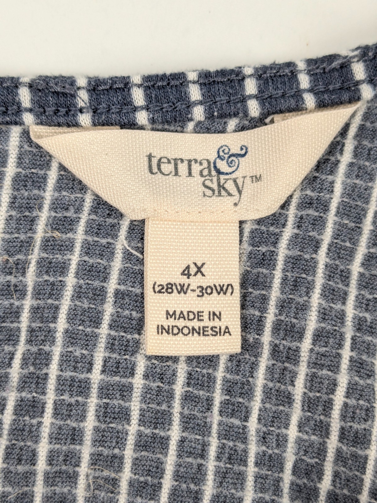 Terra & Sky Dolman Sleeve Blouse 4X (28W/30W) Gray White Stripe Twist Tie V Neck