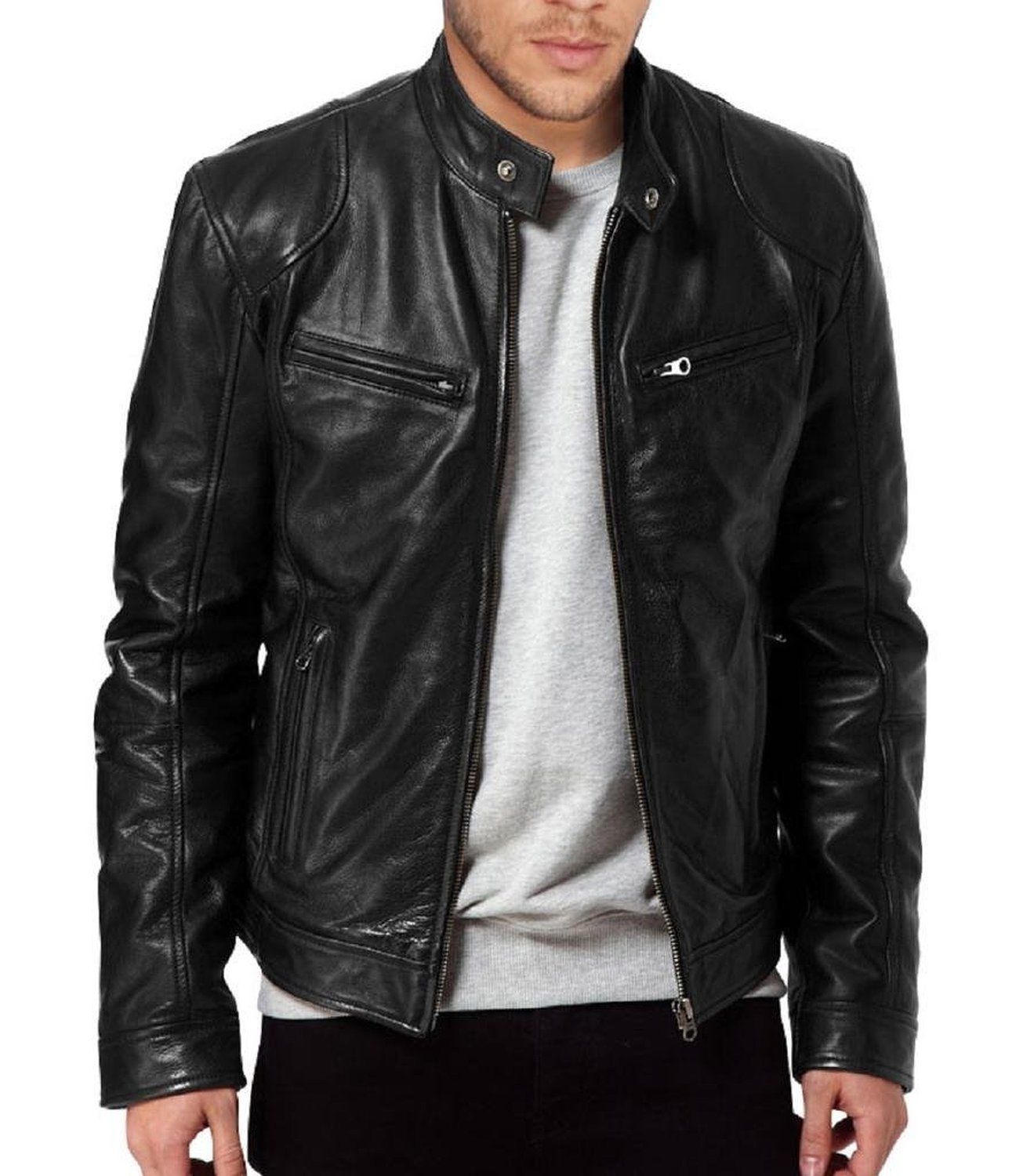 MEN’S SWORD MOTORCYCLE BLACK REAL LEATHER BIKER JACKET